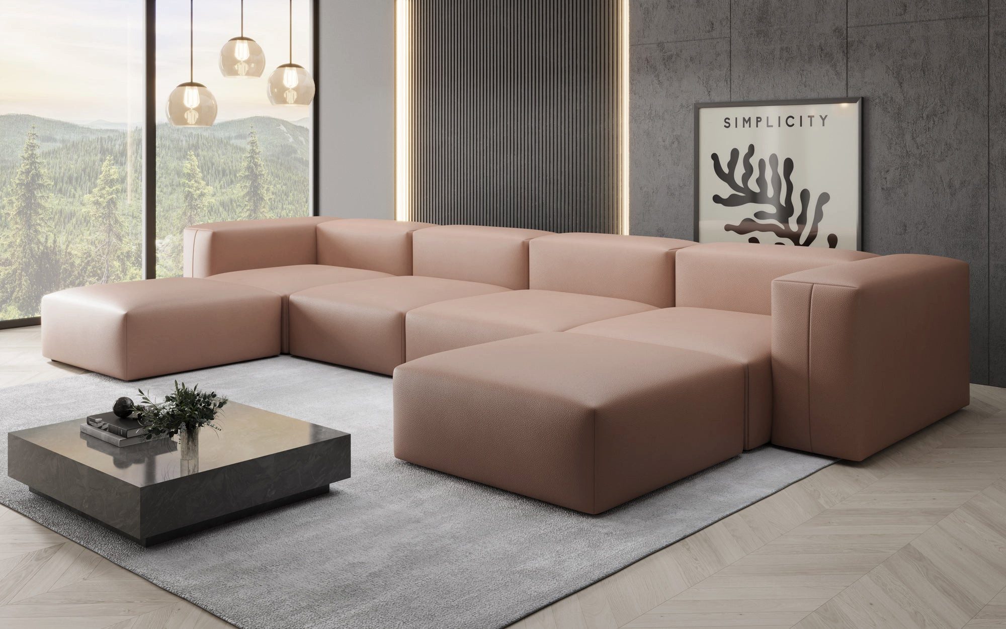 Luxusbetten24 Wohnlandschaft Designer U Sofa Snug, aus echtem Leder