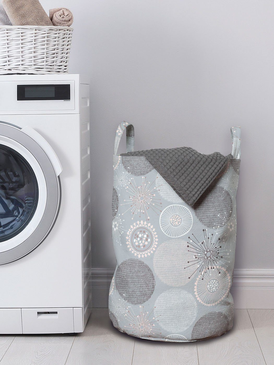 Griffen mit Wäschekorb Abstrakt Abakuhaus Shapes Pastell für Circular Kordelzugverschluss Waschsalons, Wäschesäckchen