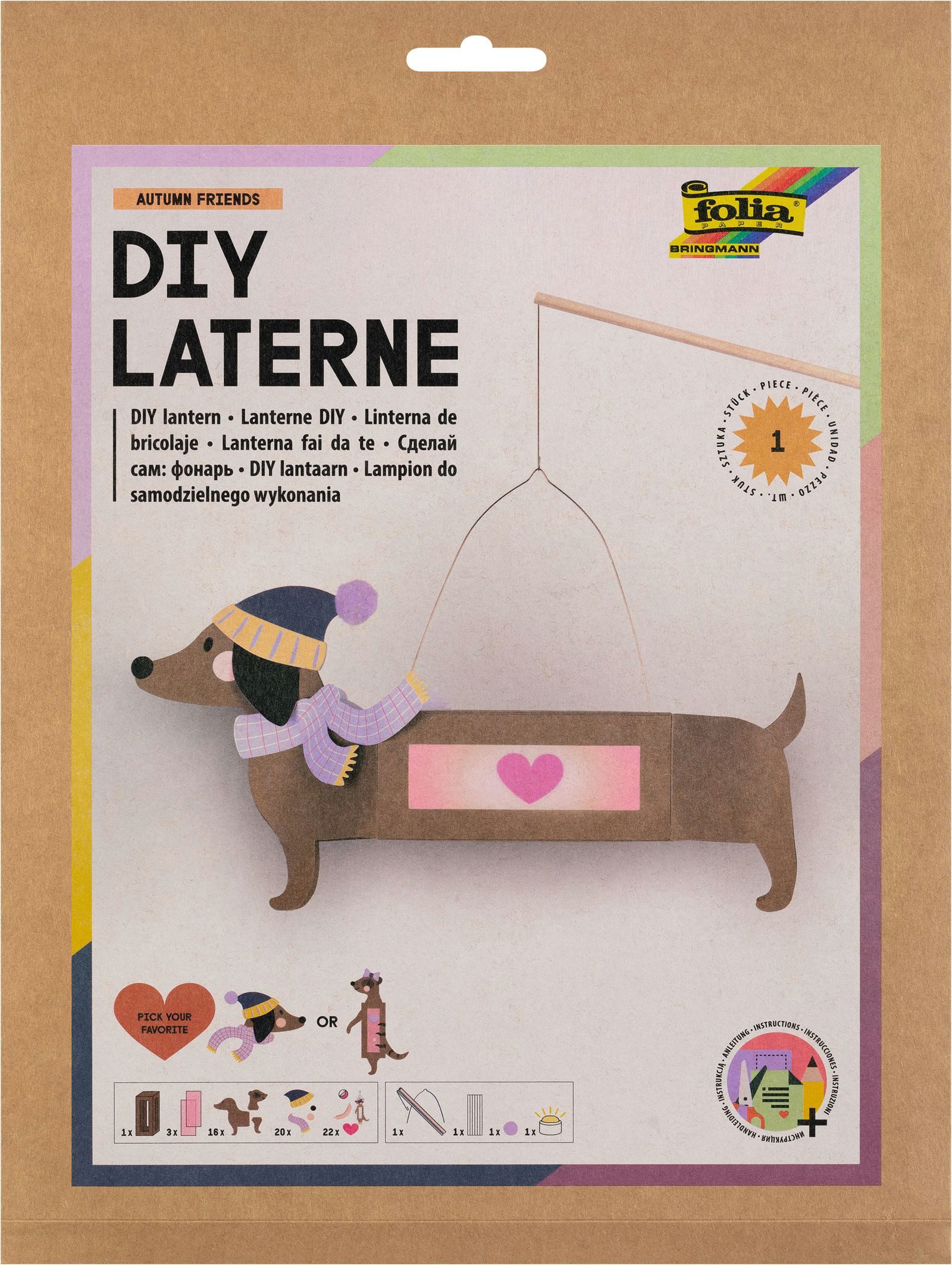Folia Max Bringmann KG Papierlaterne DIY Laterne - Bastelset mit LED-Licht, je 2 Motive zur Auswahl