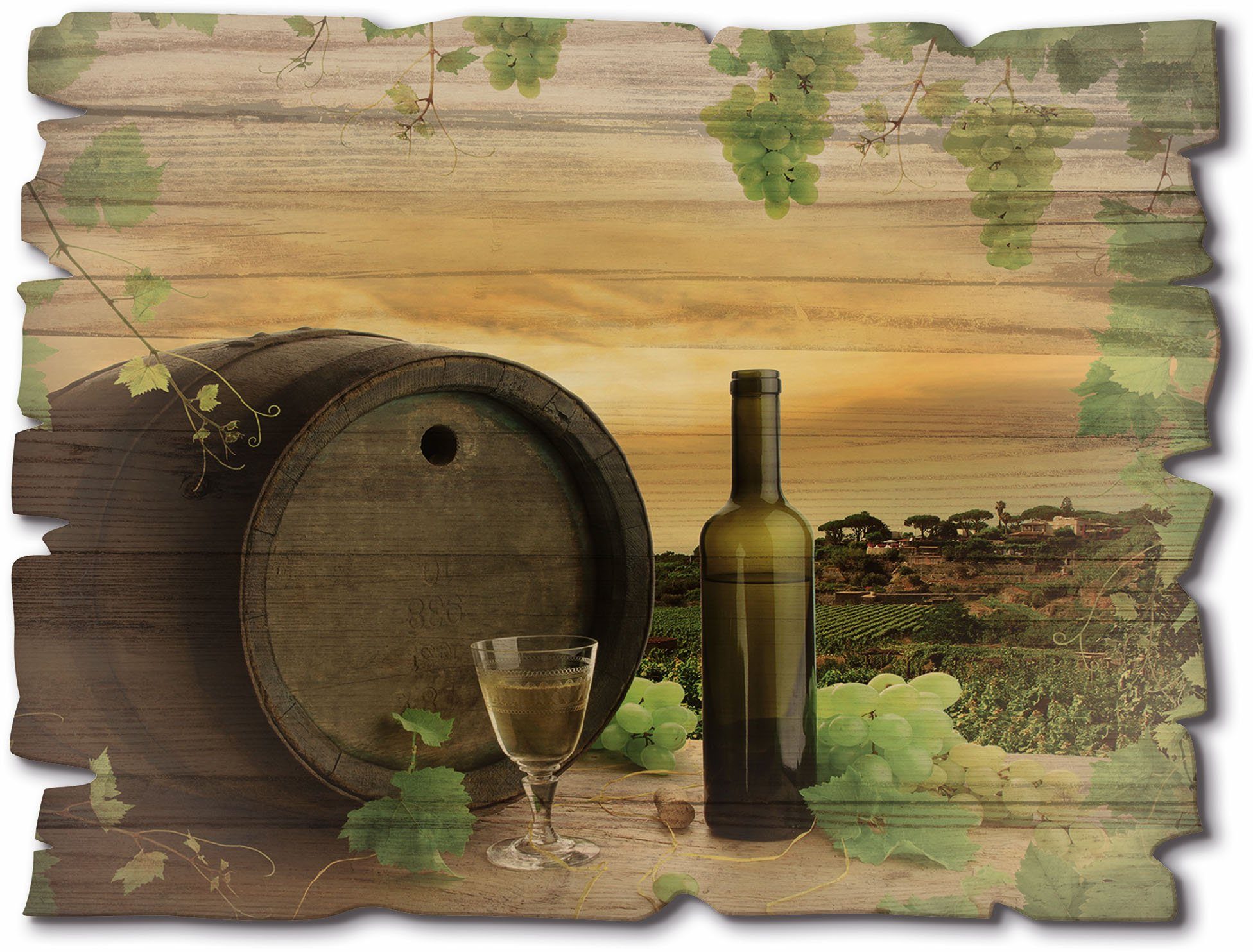 Artland Holzbild Wein Trauben Reben Weinberg, Wein Bilder (1 St)