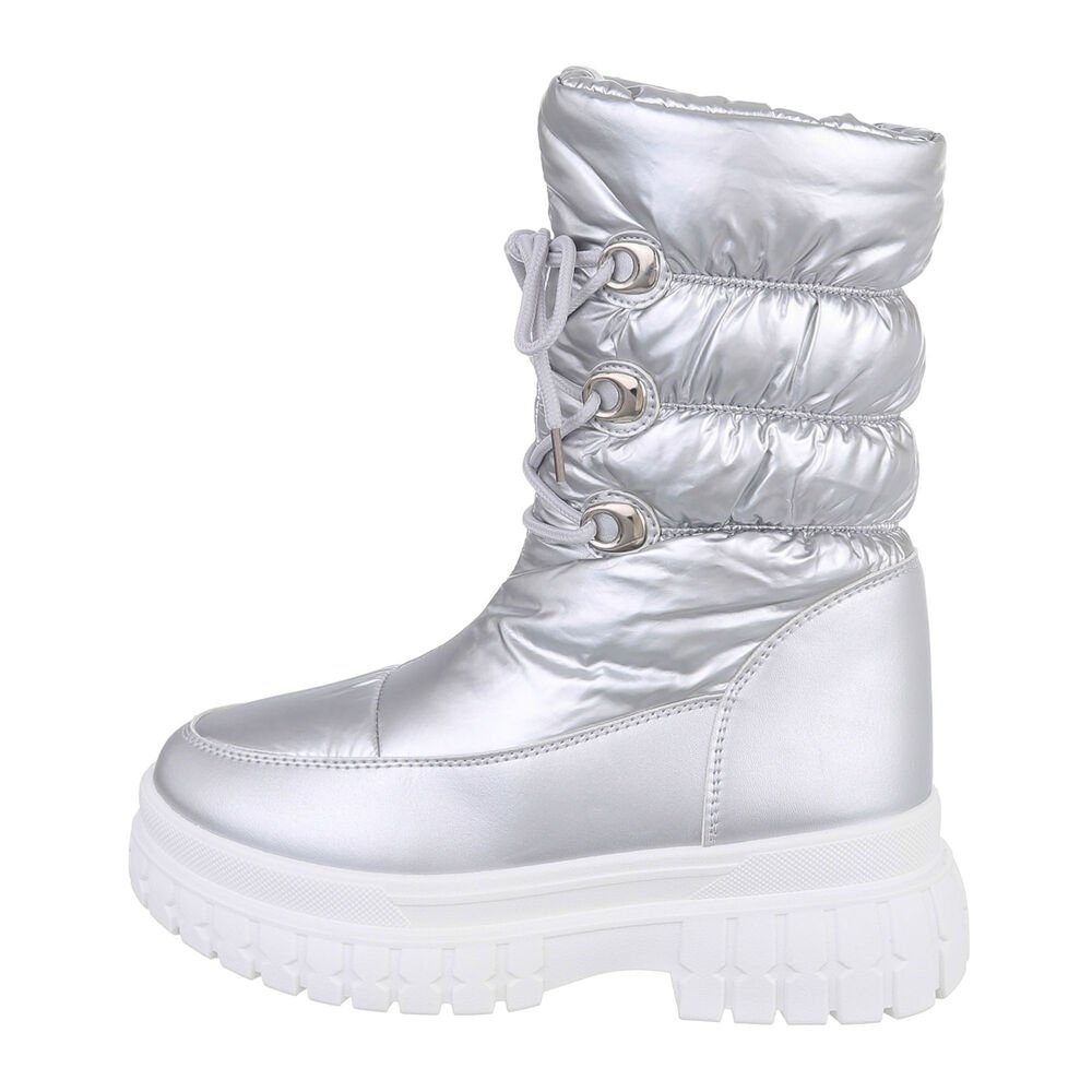 Ital-Design Damen Snowboots Freizeit Snowboots Blockabsatz Plateaustiefeletten in Silber