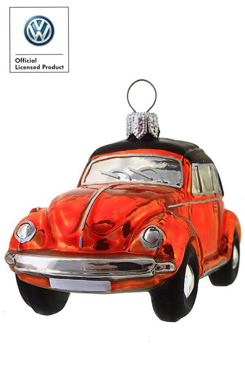 Hamburger Weihnachtskontor Christbaumschmuck VW Dekohänger schwarz, mundgeblasen orange - handdekoriert - Cabrio Käfer