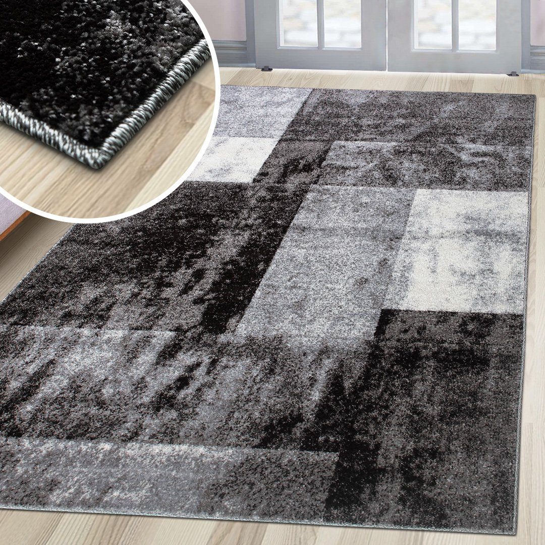 oKu-Tex Teppich >>PHOENIX<< weicher Kurzflor, geometrisches Design, Quadrate, modern, Höhe: 10 mm, Kurzflorteppich, weicher Kurzflor, pflegeleicht, strapazierfähig