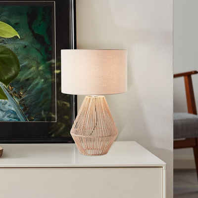 Lightbox Tischleuchte, ohne Leuchtmittel, Boho Lampe Seiloptik, 52 x 33 cm, E27, Papier/Textil, natur