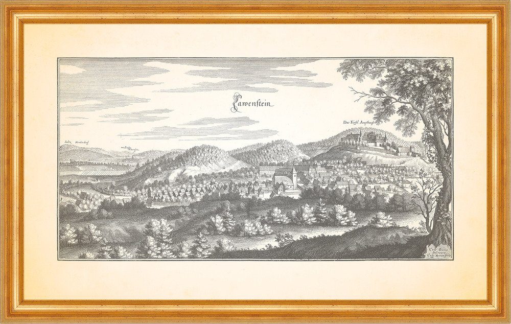 Kunstdruck Lauenstein Amtshaus Weserbergland Spiegelberg Kupferstich Merian 0510