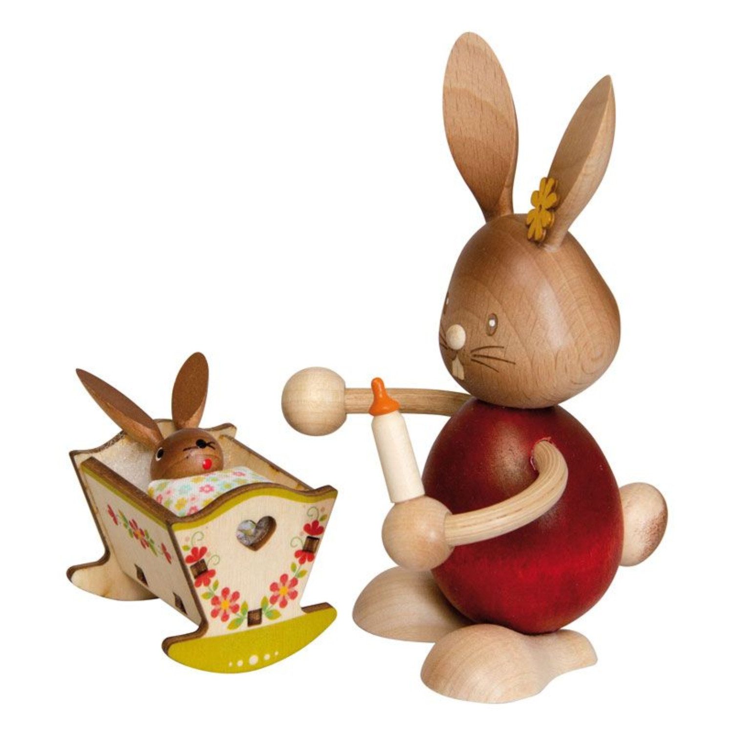 Kuhnert Osterhase Kuhnert Stupsi Hase mit Wiege, Erzgebirgische Holzkunst