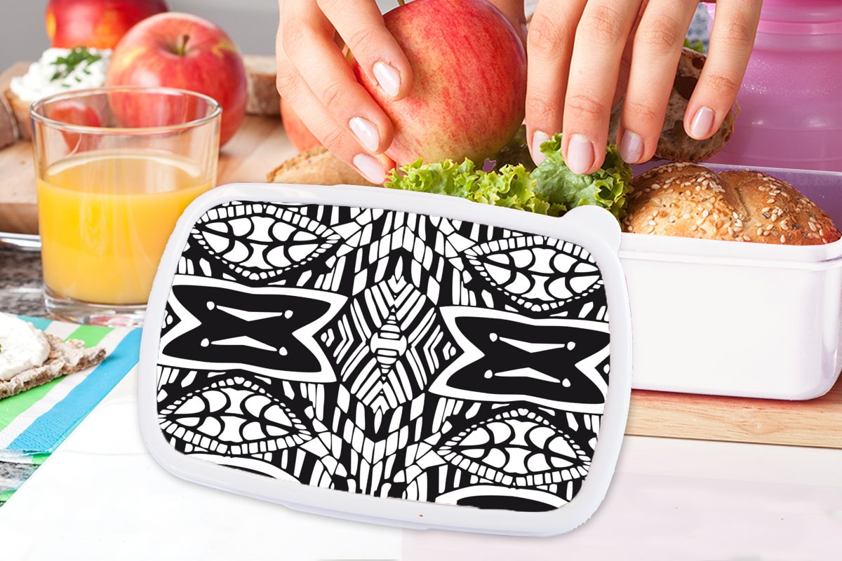 für und Muster Brotbox - weiß Jungs Mädchen Geometrisch, Kinder - Kunststoff, Erwachsene, und Kontrast für MuchoWow Lunchbox (2-tlg), Brotdose,