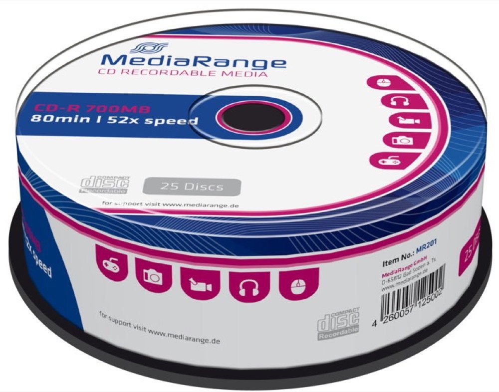 Mediarange CD-Rohling 25 Mediarange Rohlinge CD-R 80Min 700MB 52x Spindel