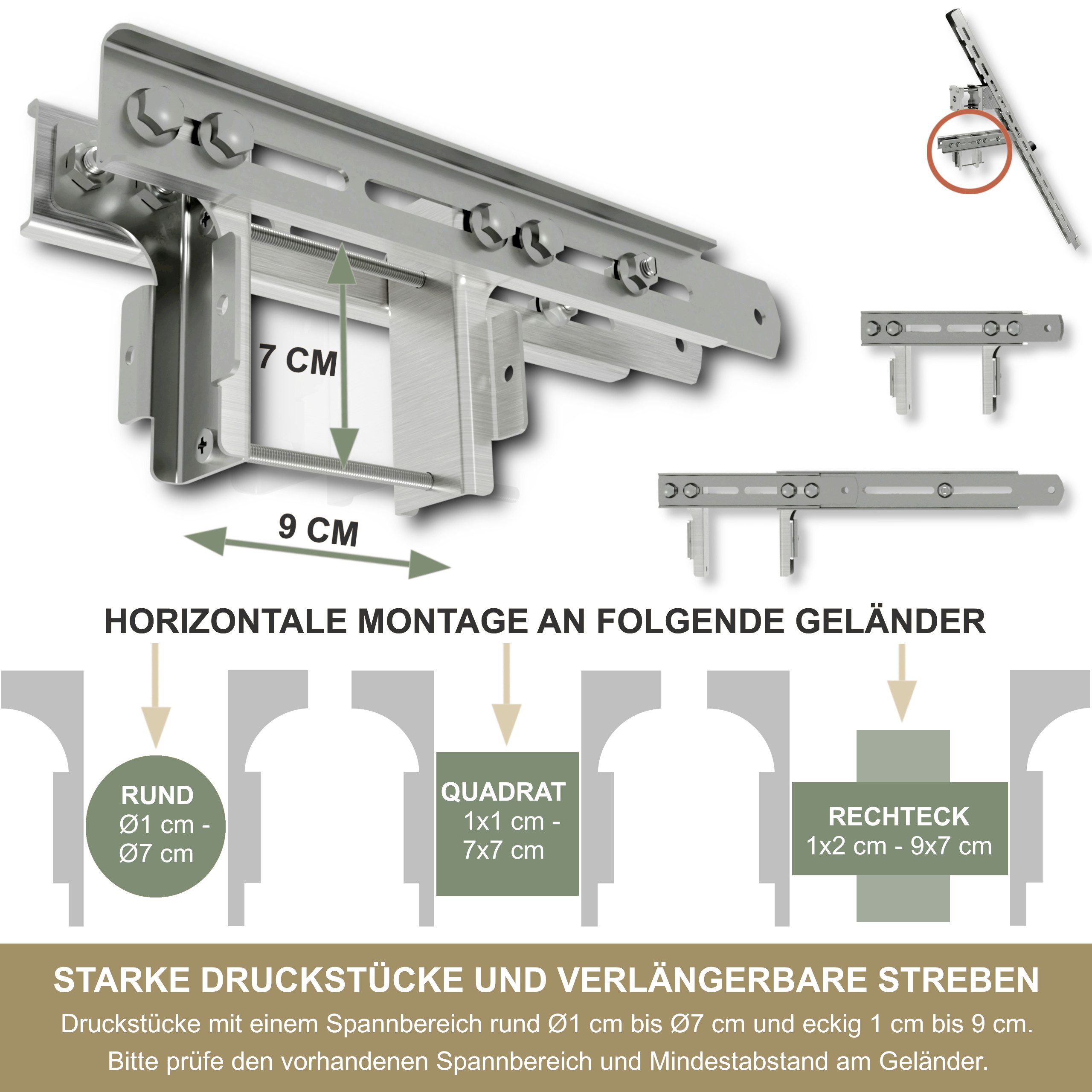 KDR Produktgestaltung Balkonkraftwerk Halterung Balkonkraftwerk für das Geländer Halter Solarmodul, 0% MwSt. nach §12 Abs. 3 UStG.