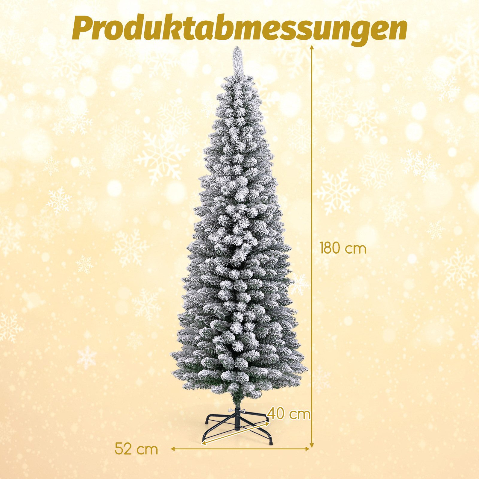 COSTWAY Künstlicher Weihnachtsbaum, Bleistift, 180cm, 460 Zweigspitzen, Metallständer