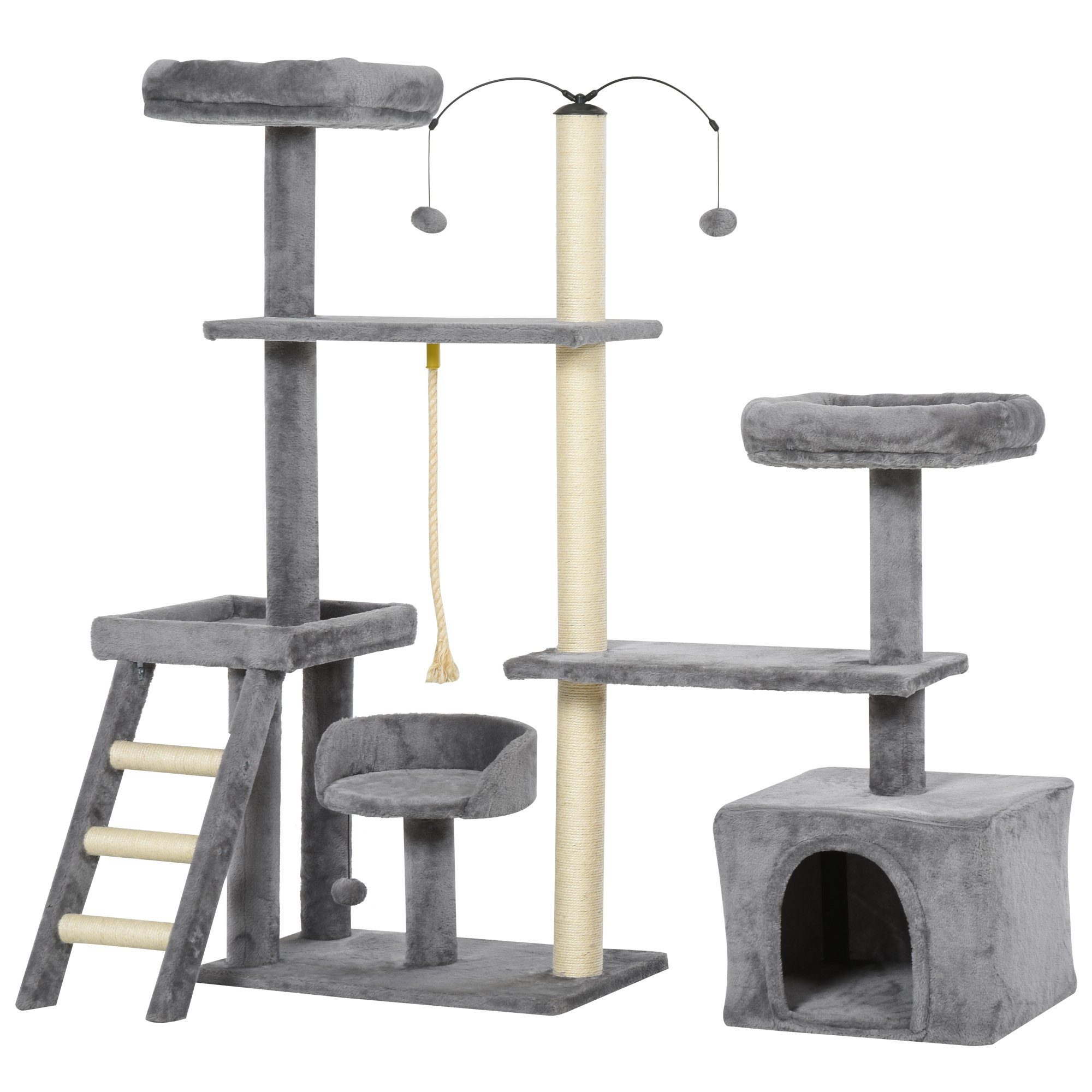 PawHut Katzenregal-Set Mit Kratzbaum & Sprungplattform – 4-teilig, Wandmontiert (bis 5 Kg)