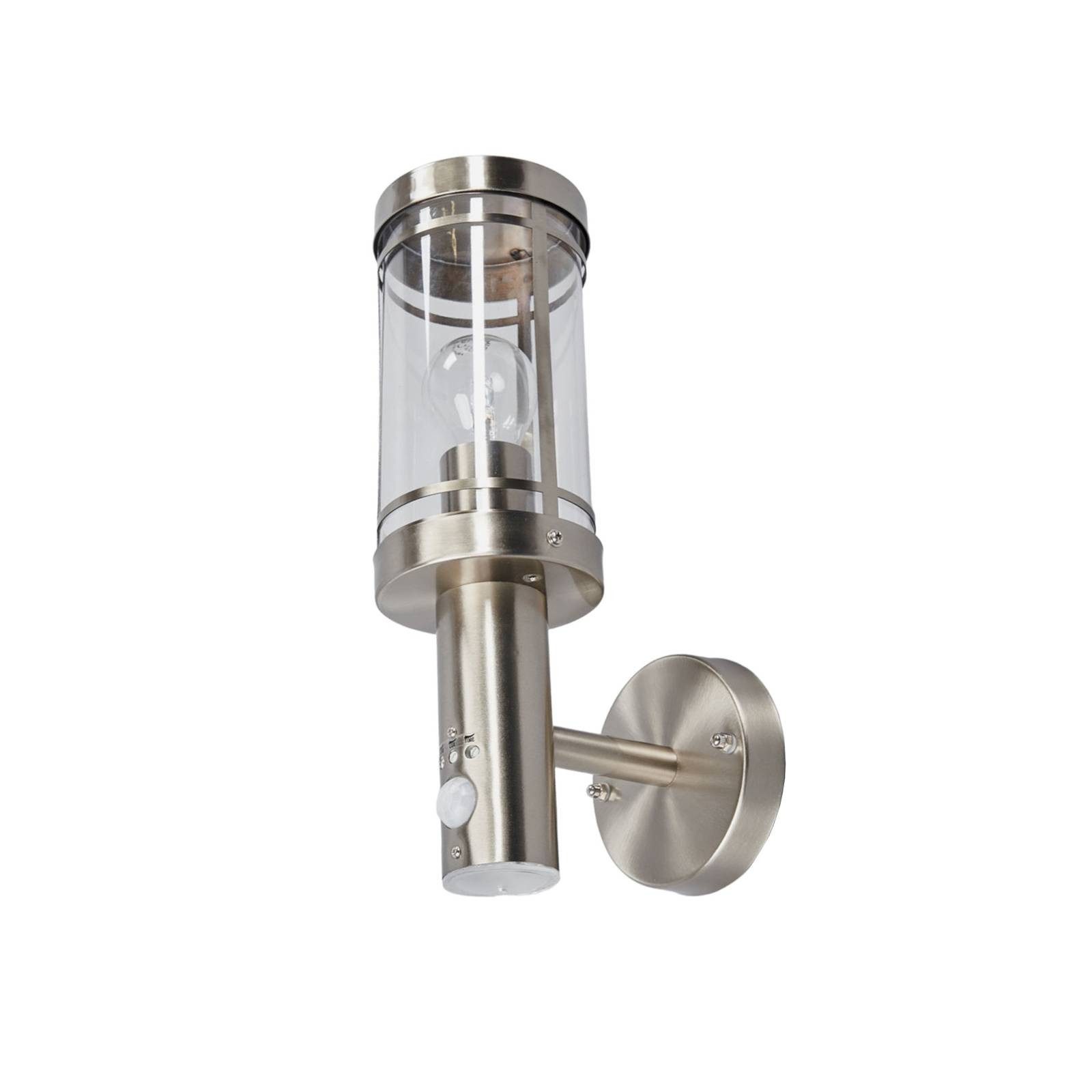 Lindby Außen-Wandleuchte Djori, Edelstahl Alu IP44mit Bewegungsmelder, 1 x 15 W LED