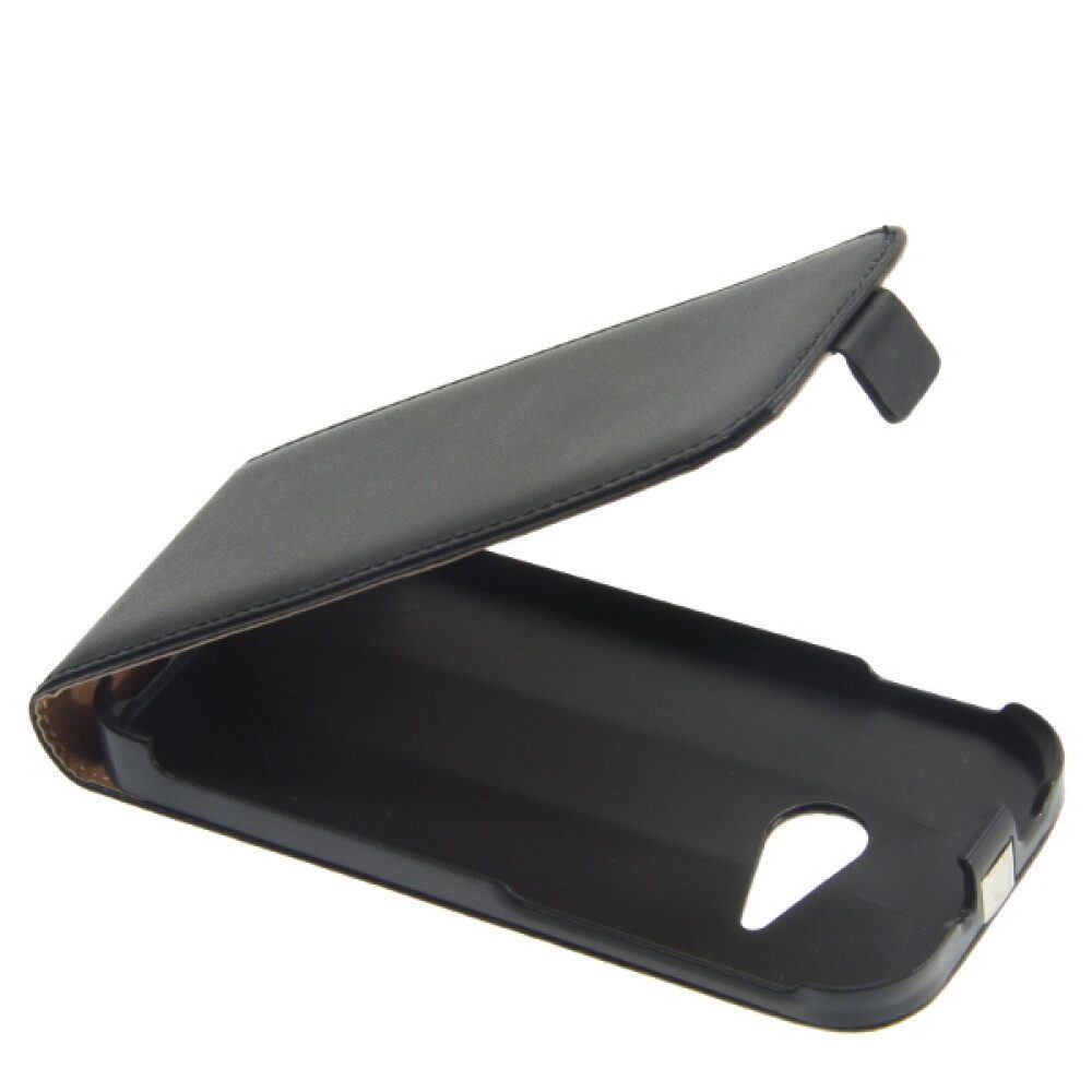 Handytasche Slim Leder Flip Handyhülle für HTC M8 Mini Schwarz (Flip Cover)