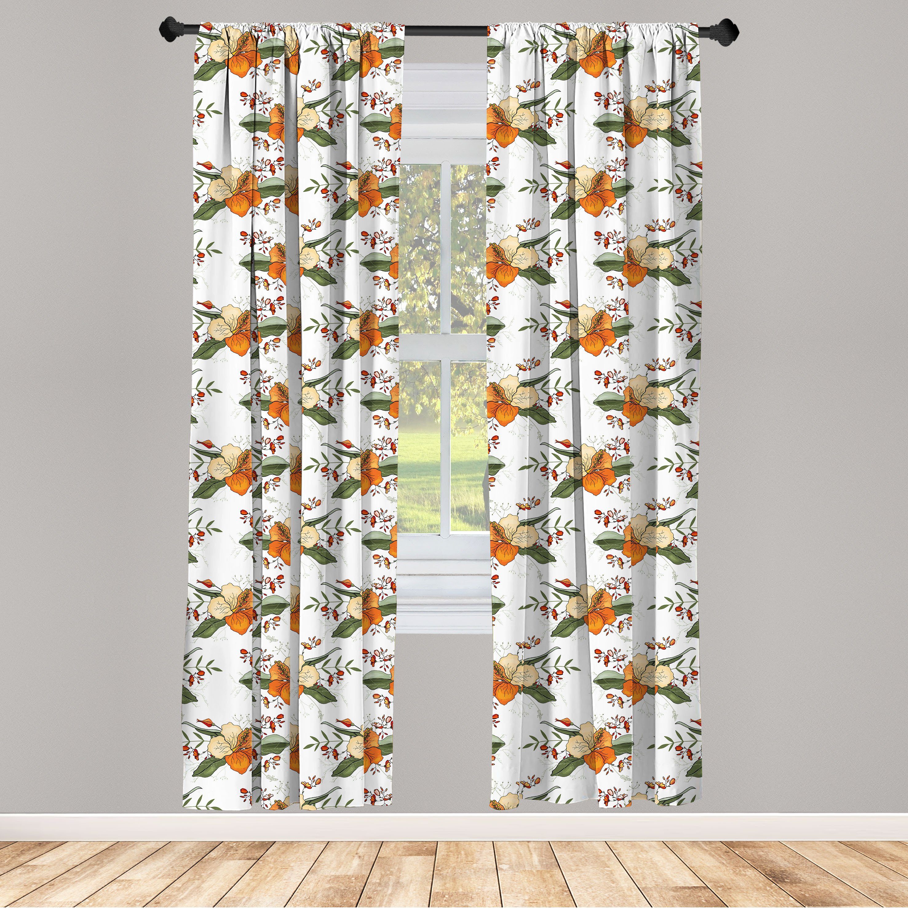 Gardine Vorhang für Wohnzimmer Schlafzimmer Dekor, Abakuhaus, Microfaser, Blumen Detaillierte Blume Skizzen | Fertiggardinen