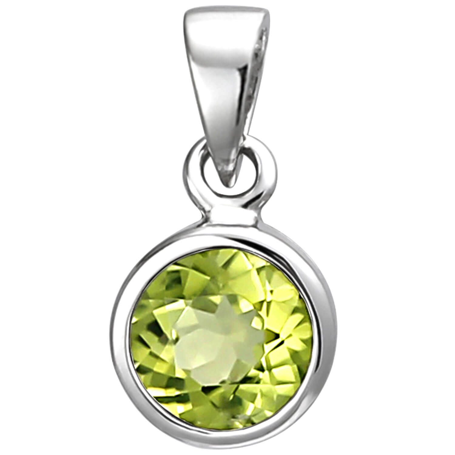 Schmuck Krone Kettenanhänger Solitär Anhänger aus 925 Silber Peridot grün, Silber 925