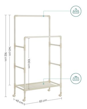 SONGMICS Kleiderständer, mit 2 Kleiderstangen, 4 Rollen, bis 55 kg belastbar