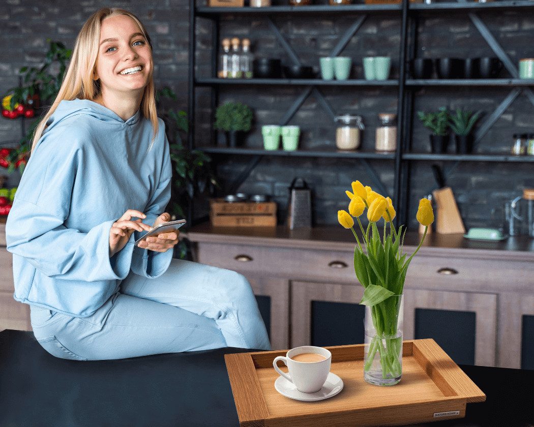 NATUREHOME Tablett NH-E Holztablett Eiche, 44,5 x 28,5 x 4 cm, Holz