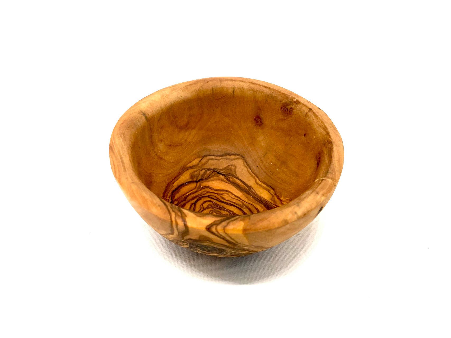 Olivenholz-erleben Tapas-Schale rund Ø 14 cm aus Olivenholz – rustikal und handgefertigt, Olivenholz, (1-tlg), Jede Schale ein Unikat – natürliche Maserung, rustikales Olivenholz
