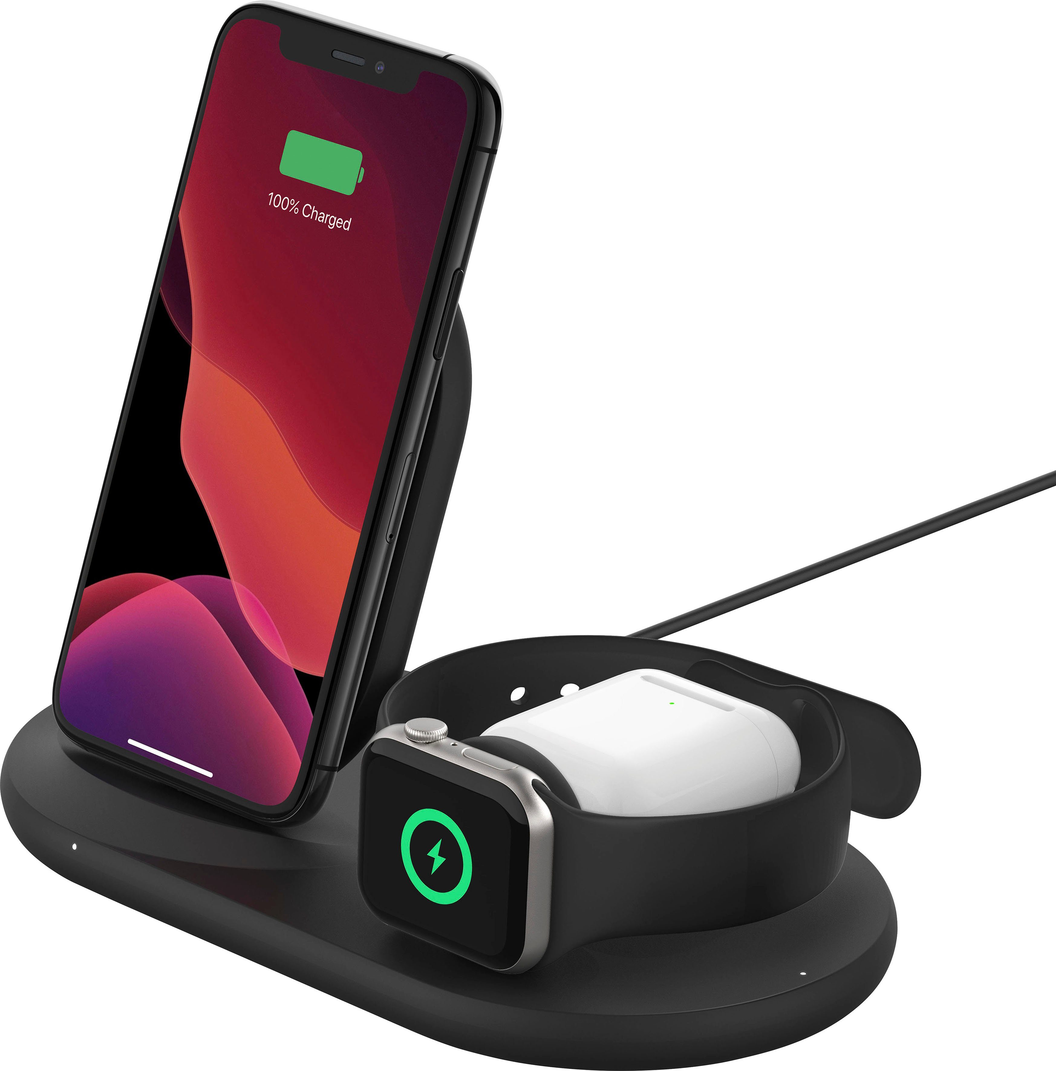 Belkin Belkin drahtloses 3-in-1 Ladegerät für iPhone, Apple Watch und AirPods Wireless Charger (kompatibel für fast alle Apple iPhone, Apple Watch und AirPods, inkl. Netzteil, Wireless Ladestation/Ladeständer)