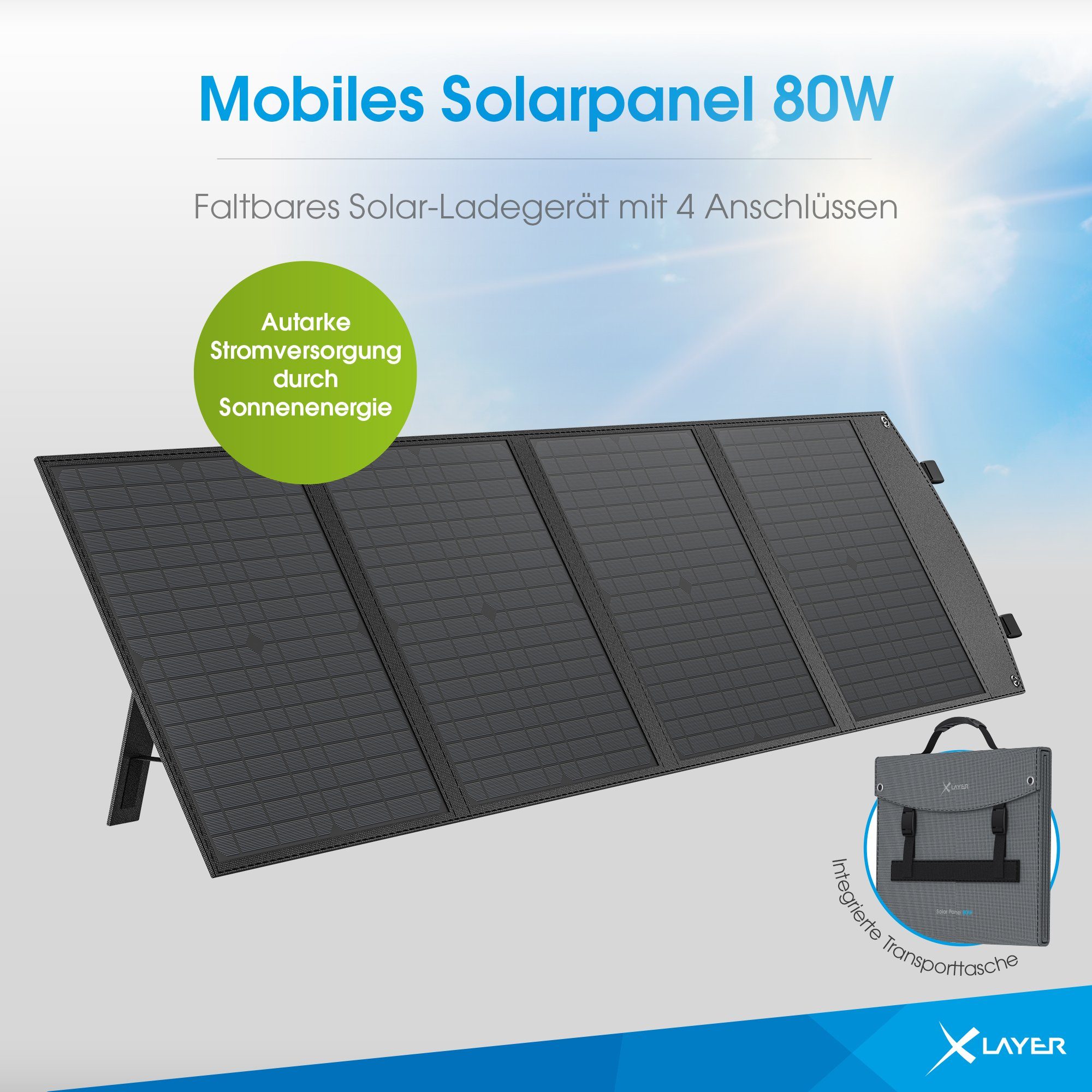 Stromversorgung XLAYER 1-St) 80W (Set, tragbar faltbar Solarmodul W, Notstrom, mobile 80.0 USB-C Solarpanel