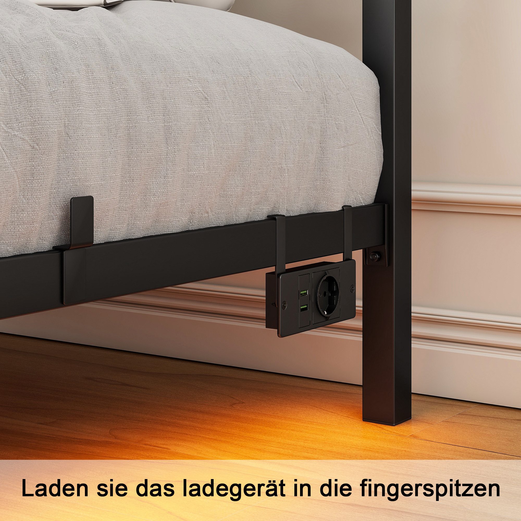 REDOM Kinderbett mit LED-Licht und Ladefunktion (schwebender Bettrahmen inklusive Kopfteil, Doppelbett Metallbett, 120x200 cm)