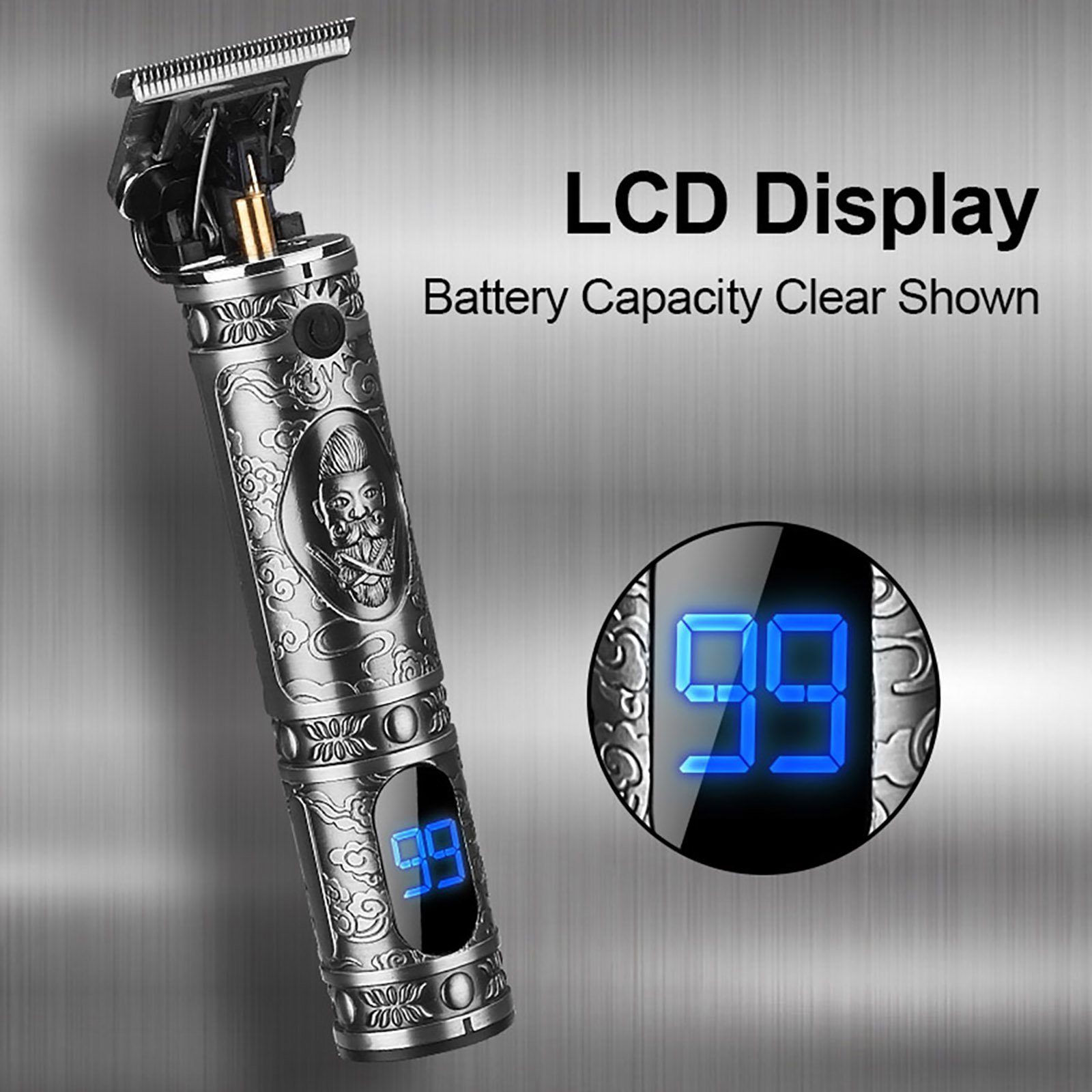 Silber Barttrimmer Profi Kamm 3 LED-Display, mit Haarschneider, Herren, Wasserdicht, Haarschneider Bartschneider Daskoo Männer Elektrisch