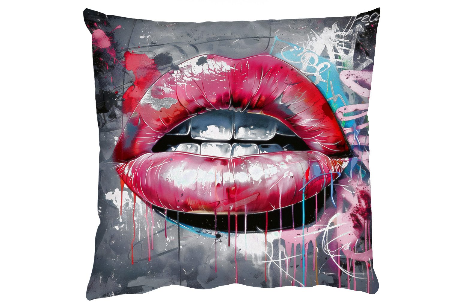MuchoWow Dekokissen Lippen - Leuchtendes Rosa - Graffiti - Farbstreifen, Zi günstig online kaufen