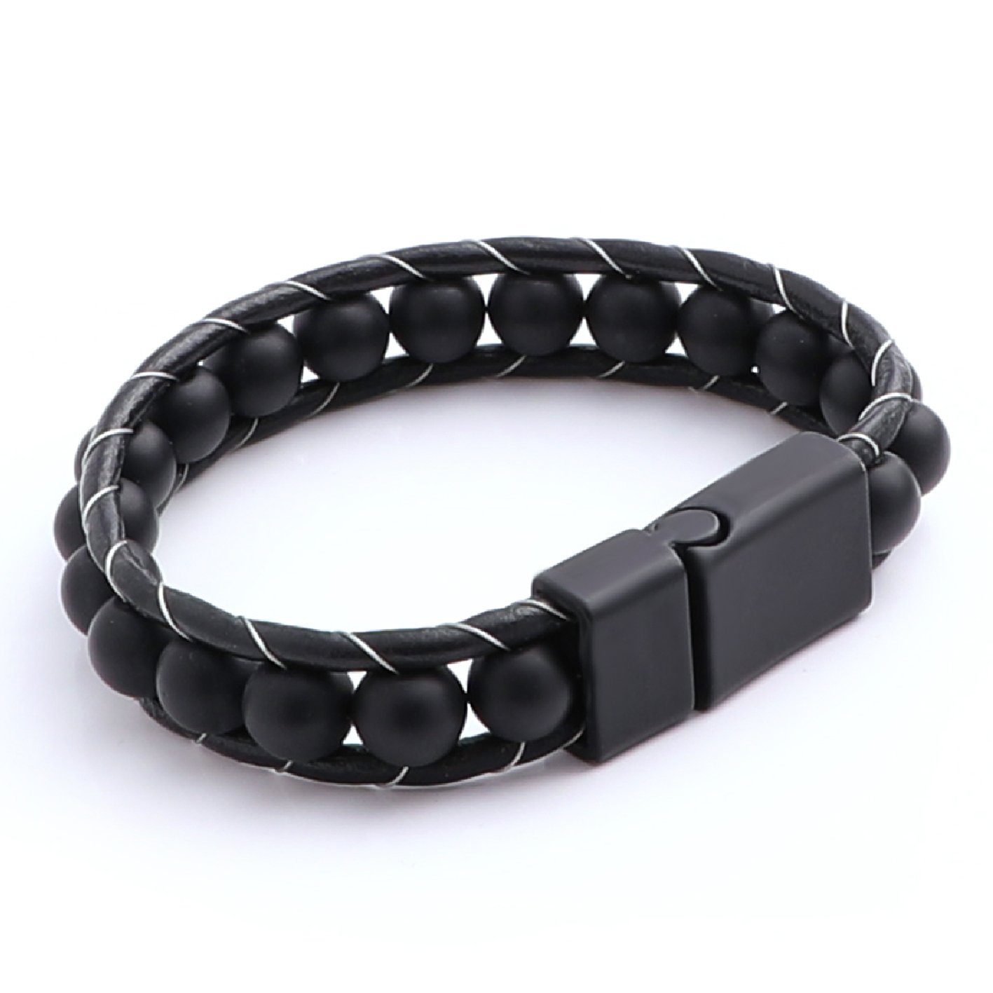 Lederarmband Herren Lederarmband Perlenarmband Schwarz Armband