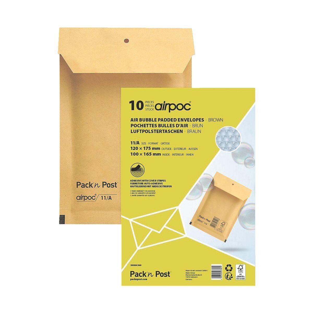 MAILMEDIA Versandtasche airpoc®, mit PE-Luftpolsterung, 12,2x17,5 cm, ohne Fenster, Haftklebung