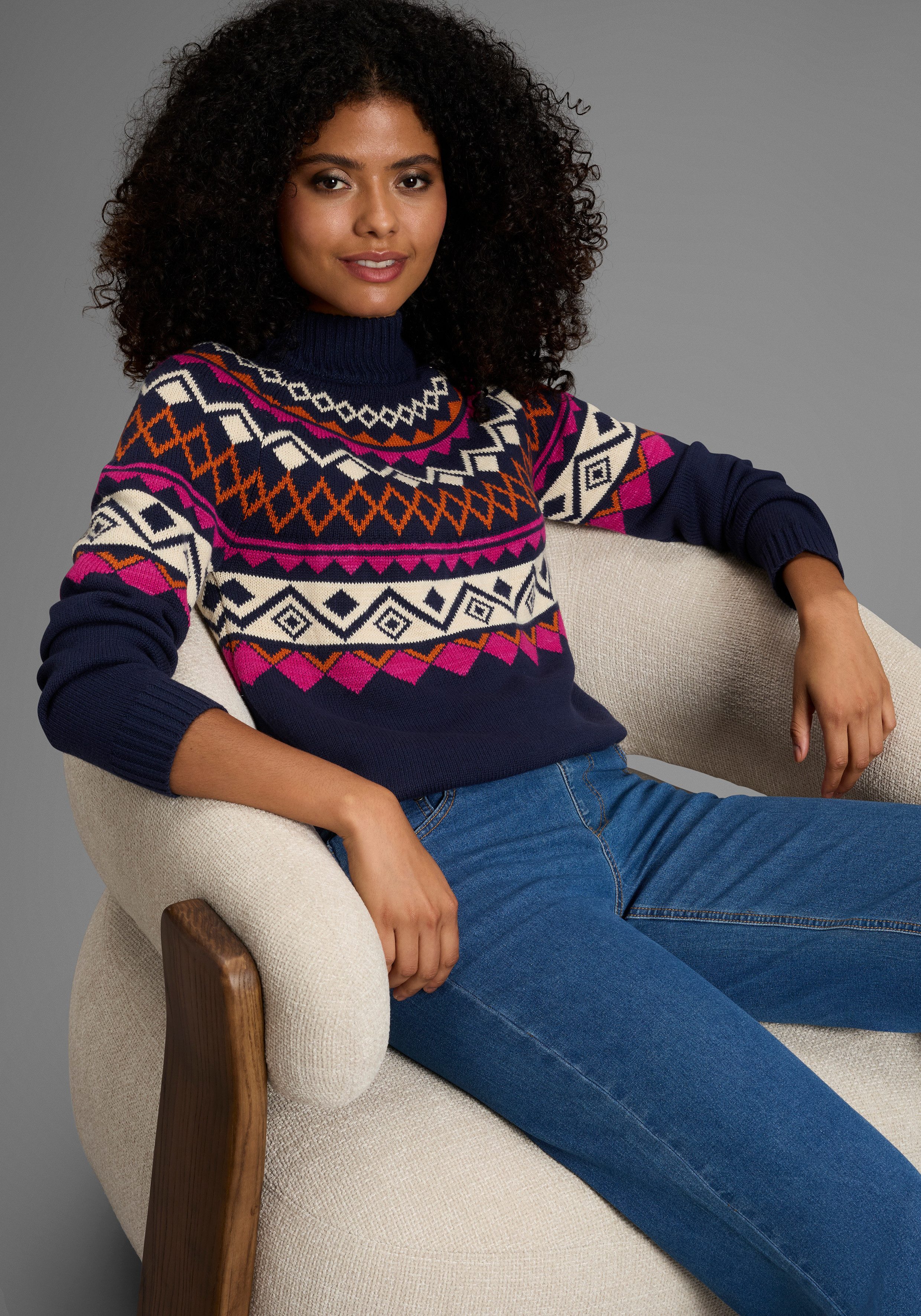 KangaROOS Норвежские свитера mit schönem Muster und hohem Rippkragen