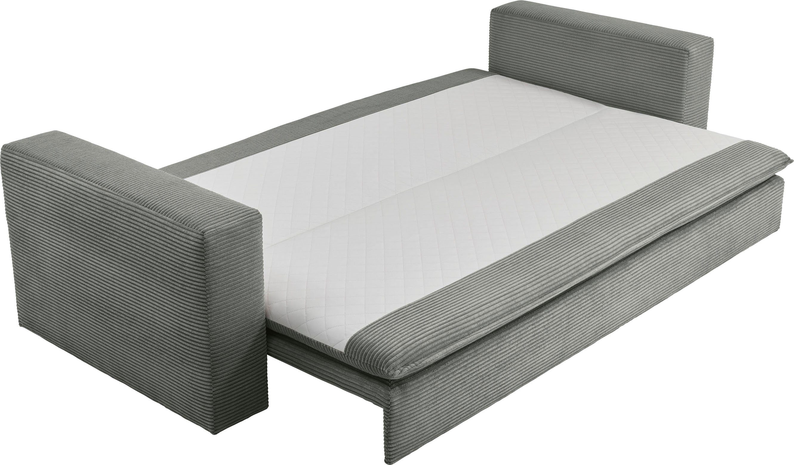 3-Sitzer - Style Places Bettfunktion Hellgrau of mit Topper Cord-Bezug Bettkasten, und praktischem PIAGGE, mit