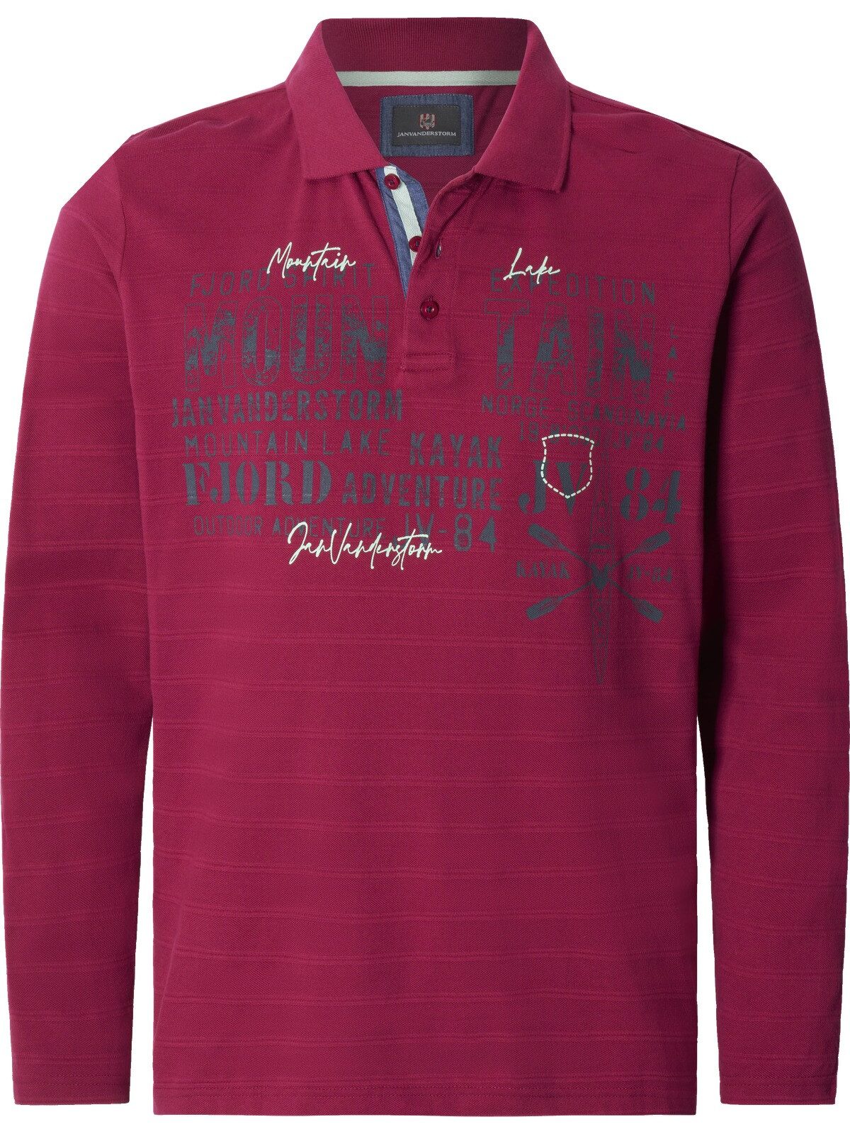 Jan Vanderstorm Langarm-Poloshirt MAKSE mit nordischem Print