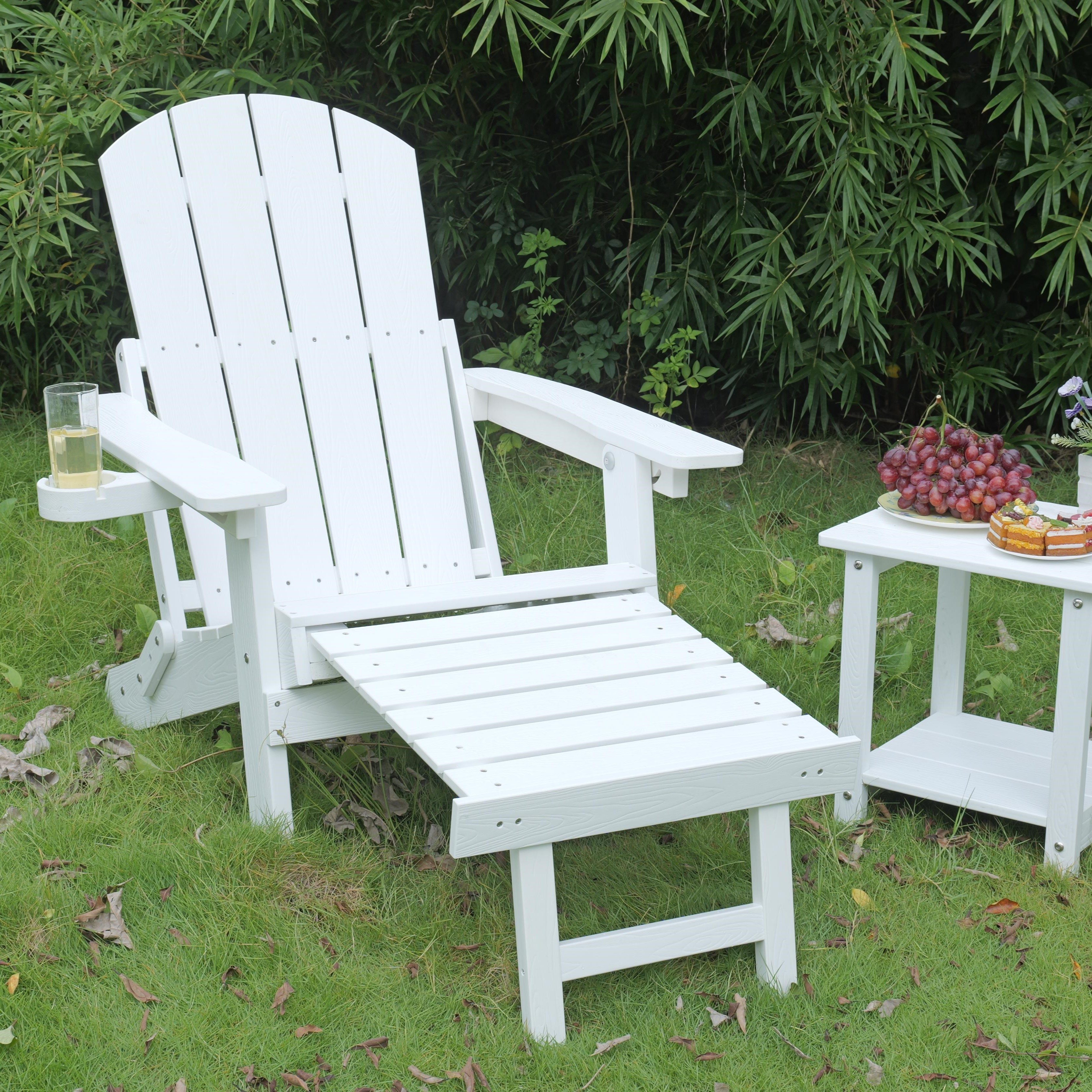 NJLyuhome Gartenstuhl Allwetter-Adirondack-Stuhl mit integrierter Fußstütze & Getränkehalter (1 St), Wetterfester Adirondack-Stuhl für Terrasse, Balkon & Garten