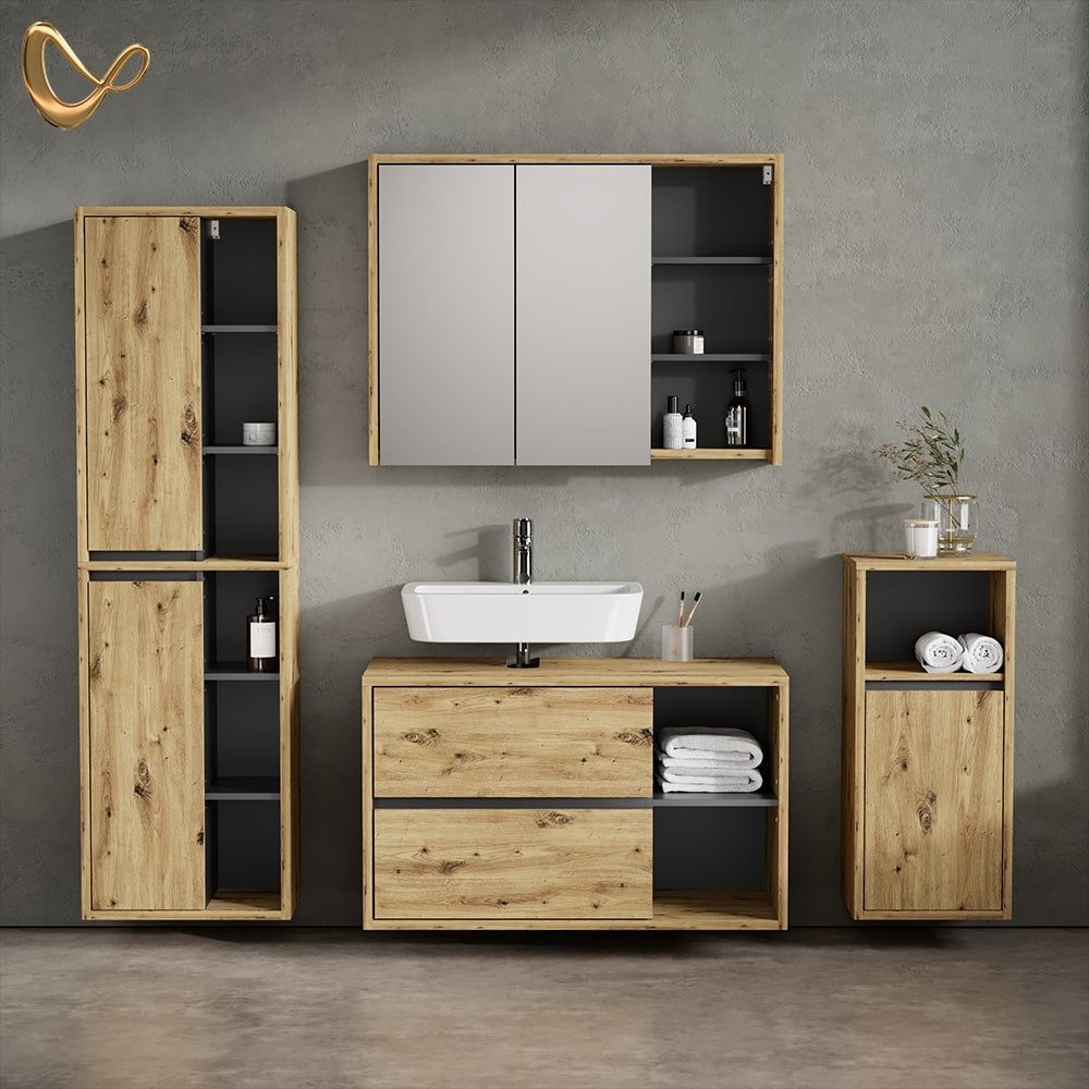 Livinity® Badmöbel-Set Vomano, Braun/Anthrazit, 4 Teile günstig online kaufen