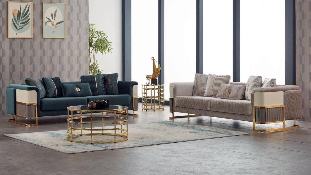 Xlmoebel Polstergarnitur Sofa in luxuriösem Beige mit hoher Polsterung und elegantem Design, (1-tlg., Sofagarnitur 3 + 3 Sitzer), Hergestellt in Europa