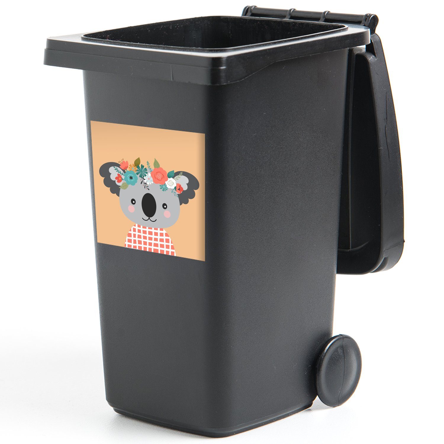 Mülltonne, St), (1 - Container, Abfalbehälter Sticker, Blumen Koala Krone MuchoWow Wandsticker - Mülleimer-aufkleber,