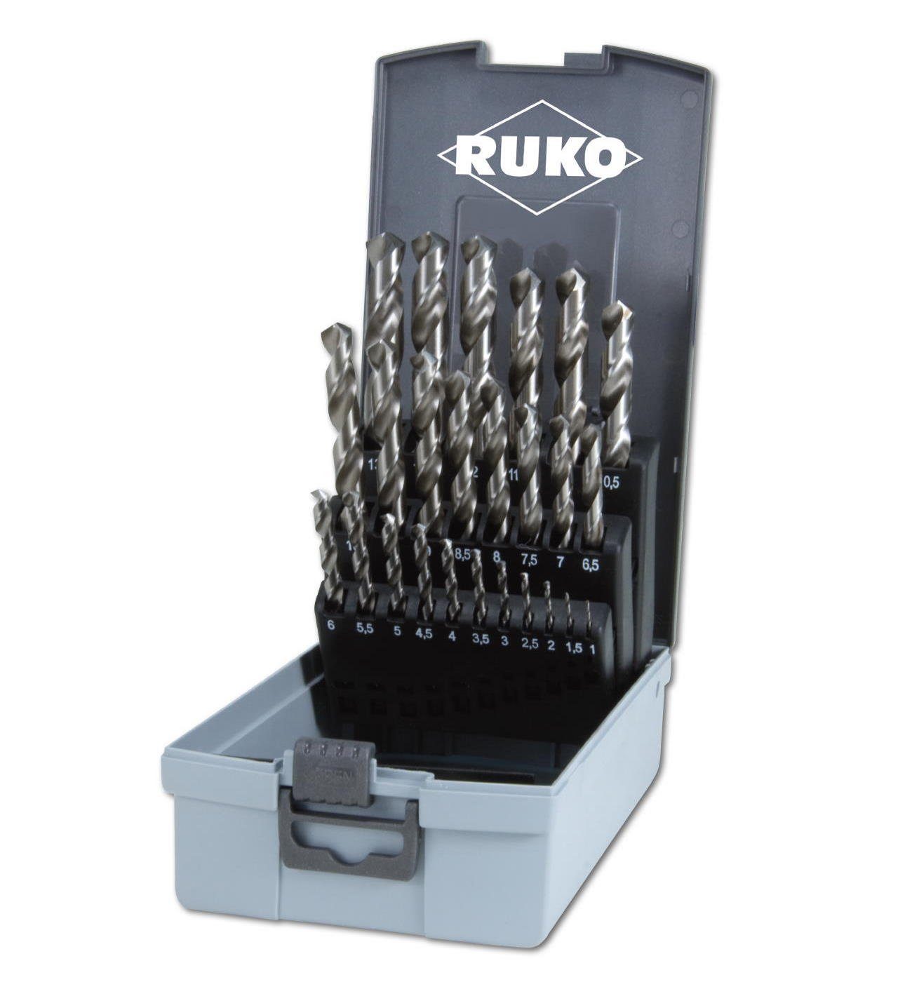 Ruko Metallbohrer Set DIN 338 Typ N HSS-G Ø 1-13mm, (25-tlg), Spiralbohrer Satz