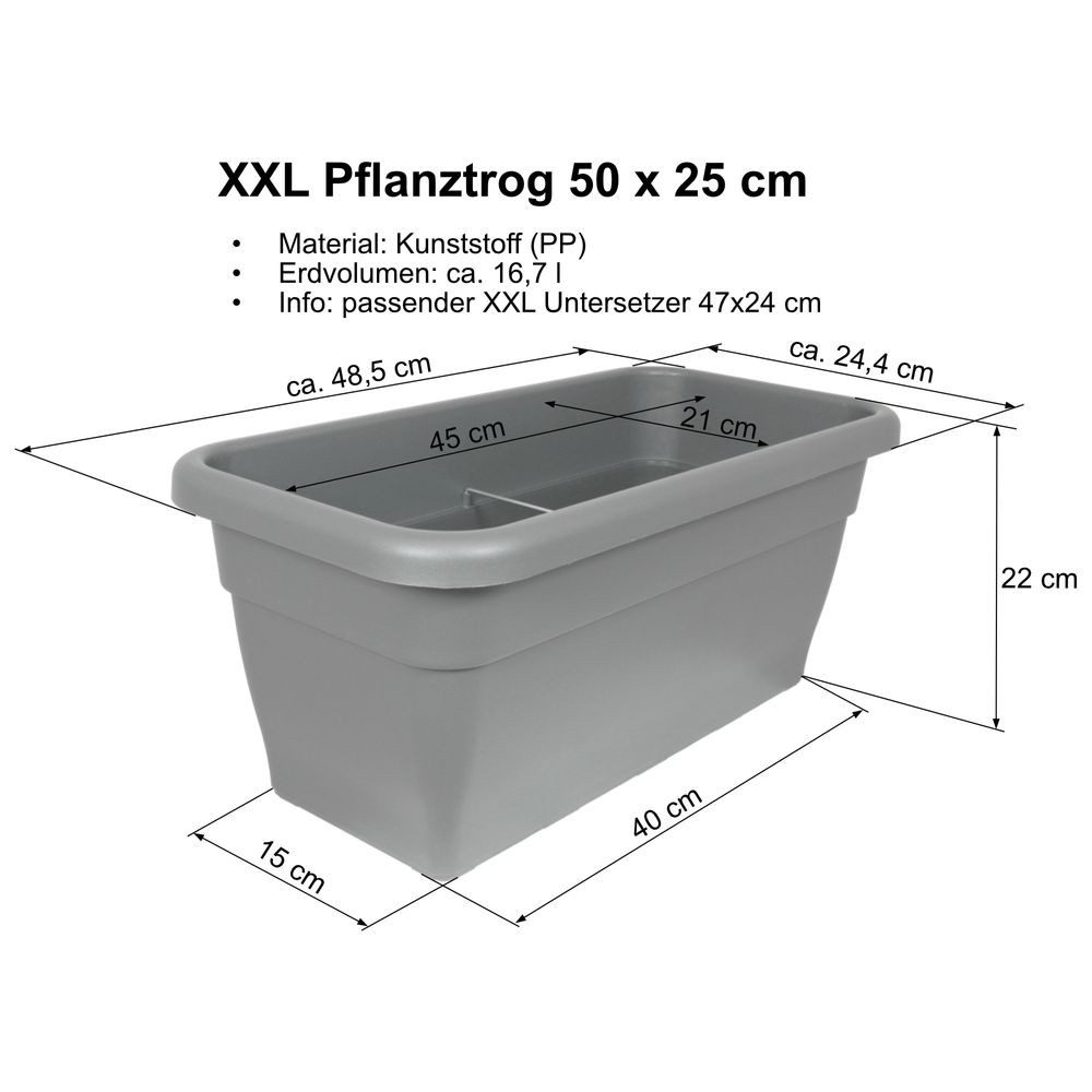 Heimwerkercenter Blumentopf MePla Blumentrog - 50x25 cm - Taupe
