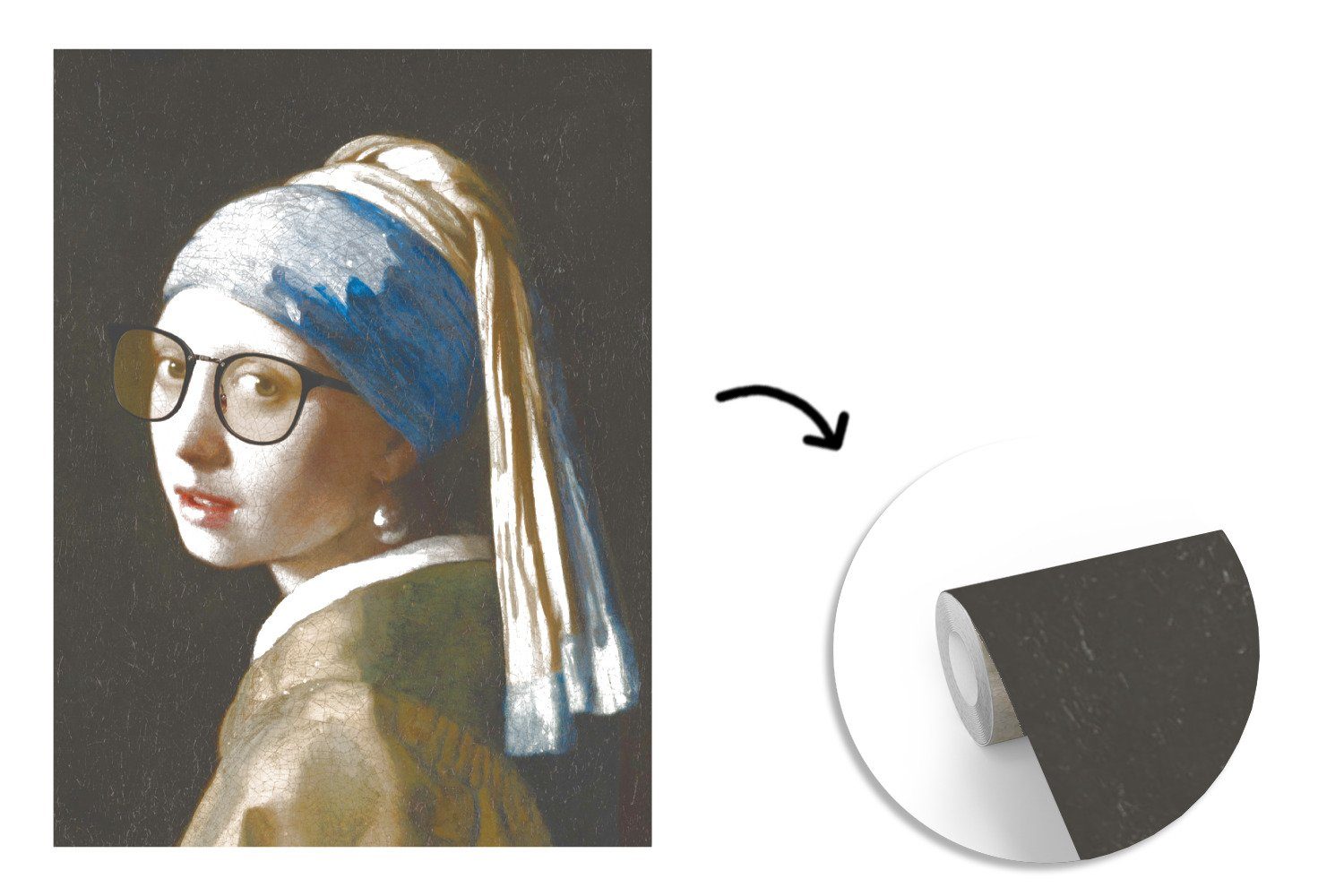 MuchoWow Fototapete Das Mädchen mit Perlenohrring Matt, Vermeer (4 für - Wohnzimmer, Vinyl Tapete bedruckt, - Brillen, dem Wandtapete St), Montagefertig