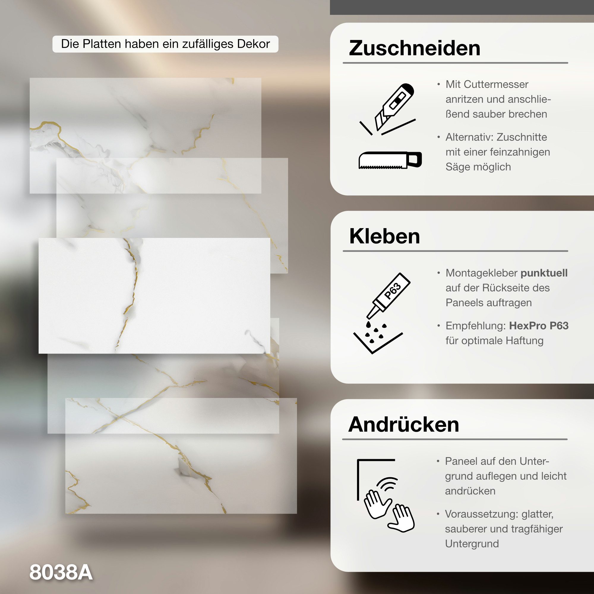 Hexim Wandpaneel, (Marmoroptik 1 Stück 78x39cm günstig online kaufen