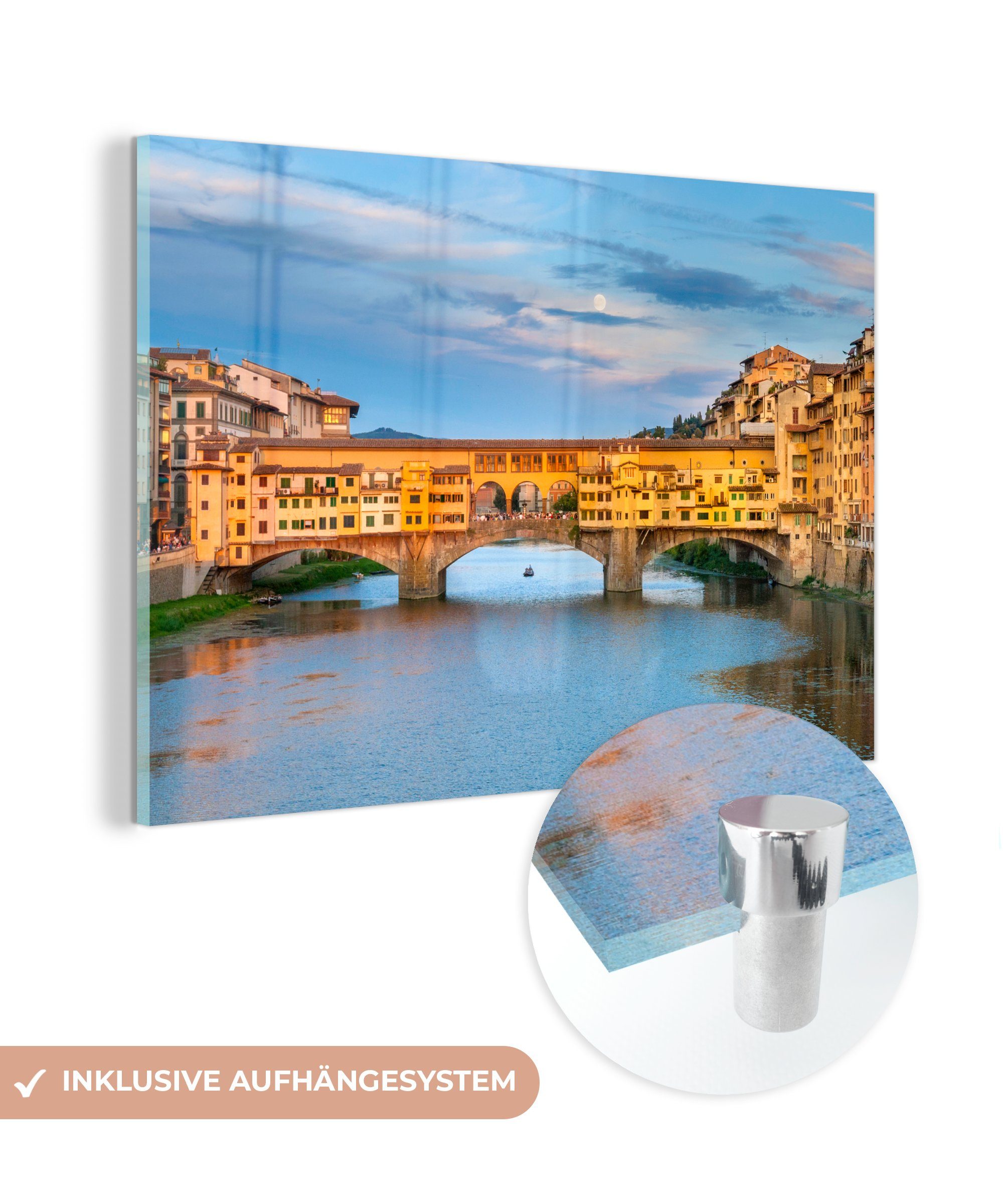 MuchoWow farbige in (1 St), Schlafzimmer Acrylglasbild Vecchio & Ponte Der der Wohnzimmer Stadt italienischen Acrylglasbilder Florenz,