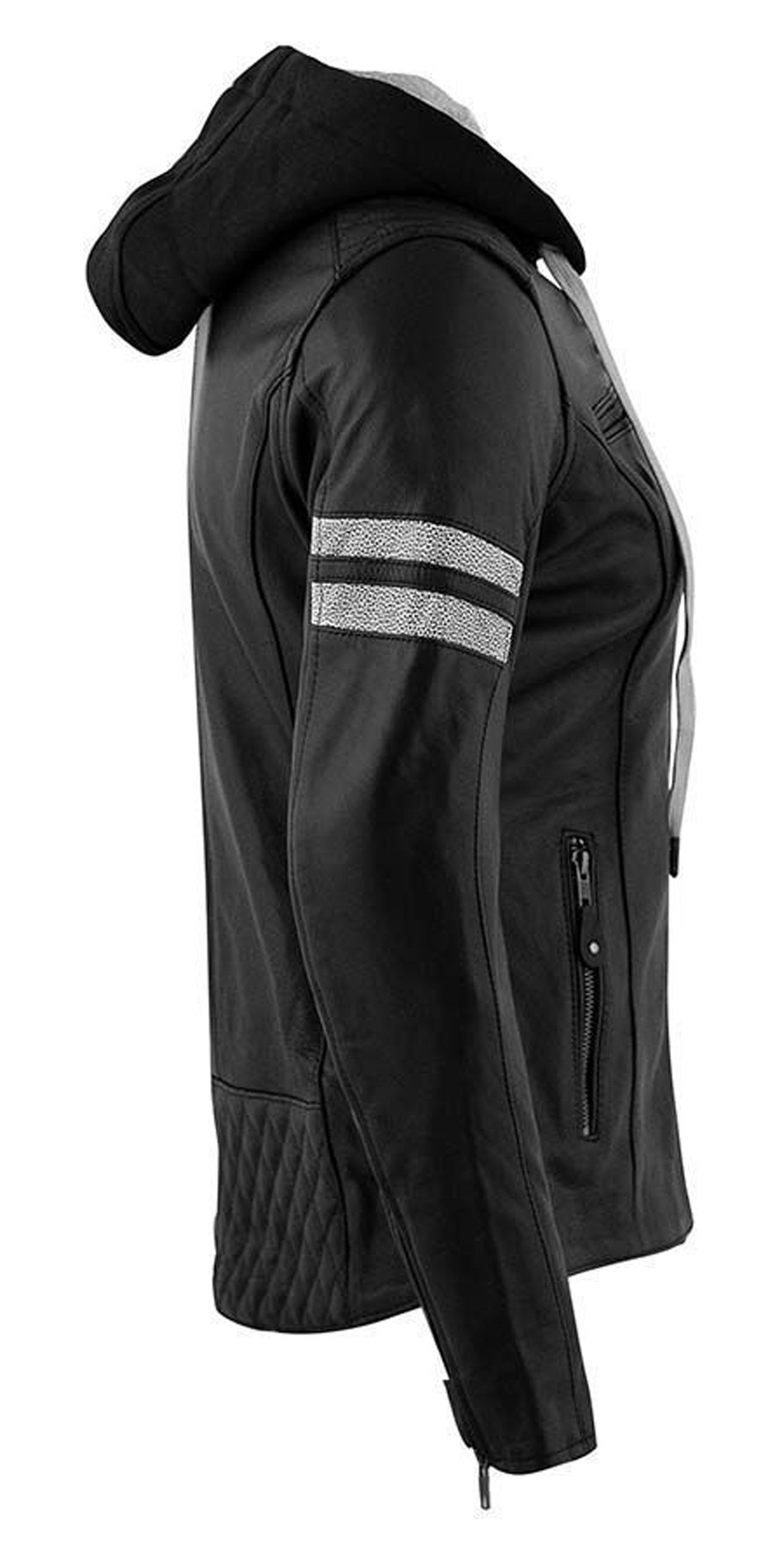 (Gr. Damen mit Stitches Protektoren Rusty schwarz-weiß 48-56) Urban-Style Hooded Super Motorradjacke Leder Joyce Motorradjacke