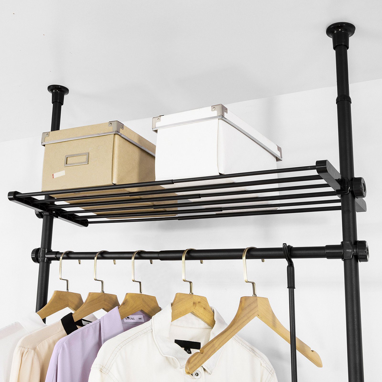 Garderobenstände Kleiderständer mit SoBuy Verstellbares und KLS07, 1 schwarz 3 Ablagen Kleiderstange