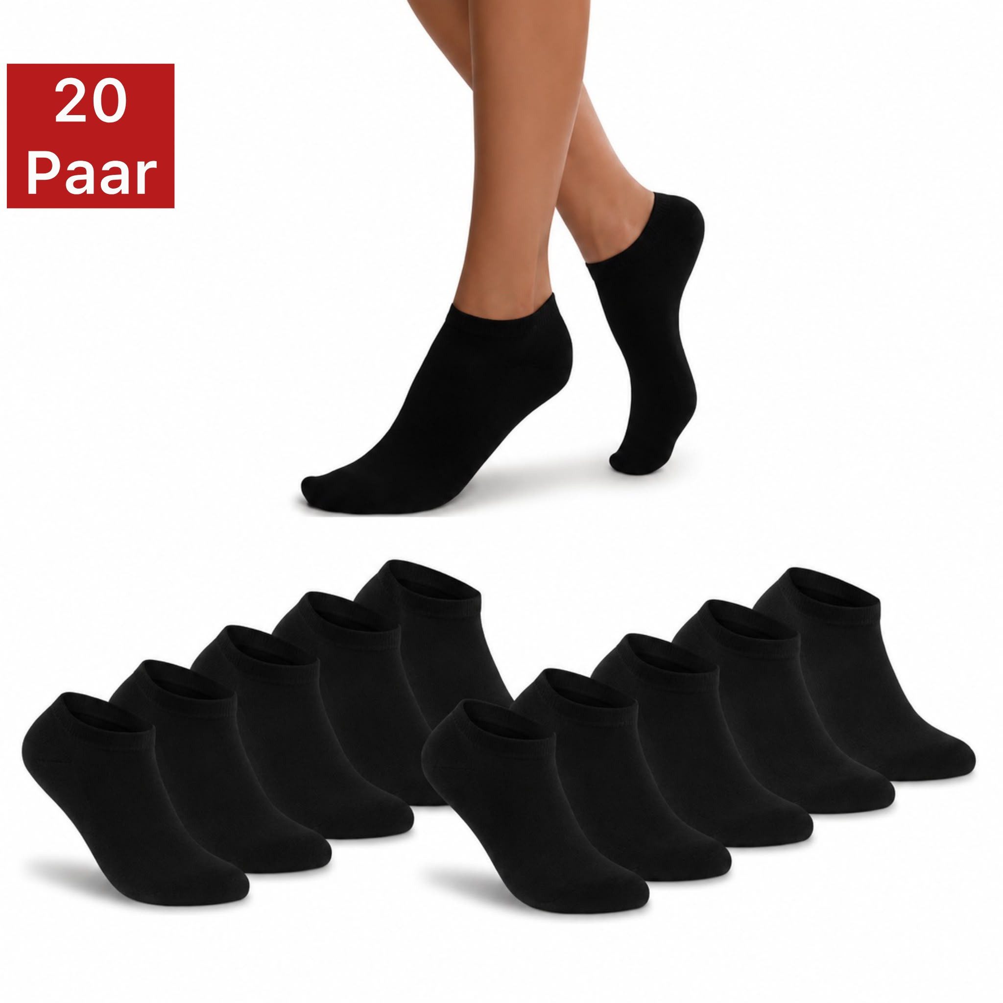 NERS Kurzsocken 10 und 20 Paar Damen & Herren aus Baumwolle, Komfortbund, atmungsaktiv (Packung, 20-Paar, 10) Sneakersocken mit verstärkter Ferse, ohne Gummidruck
