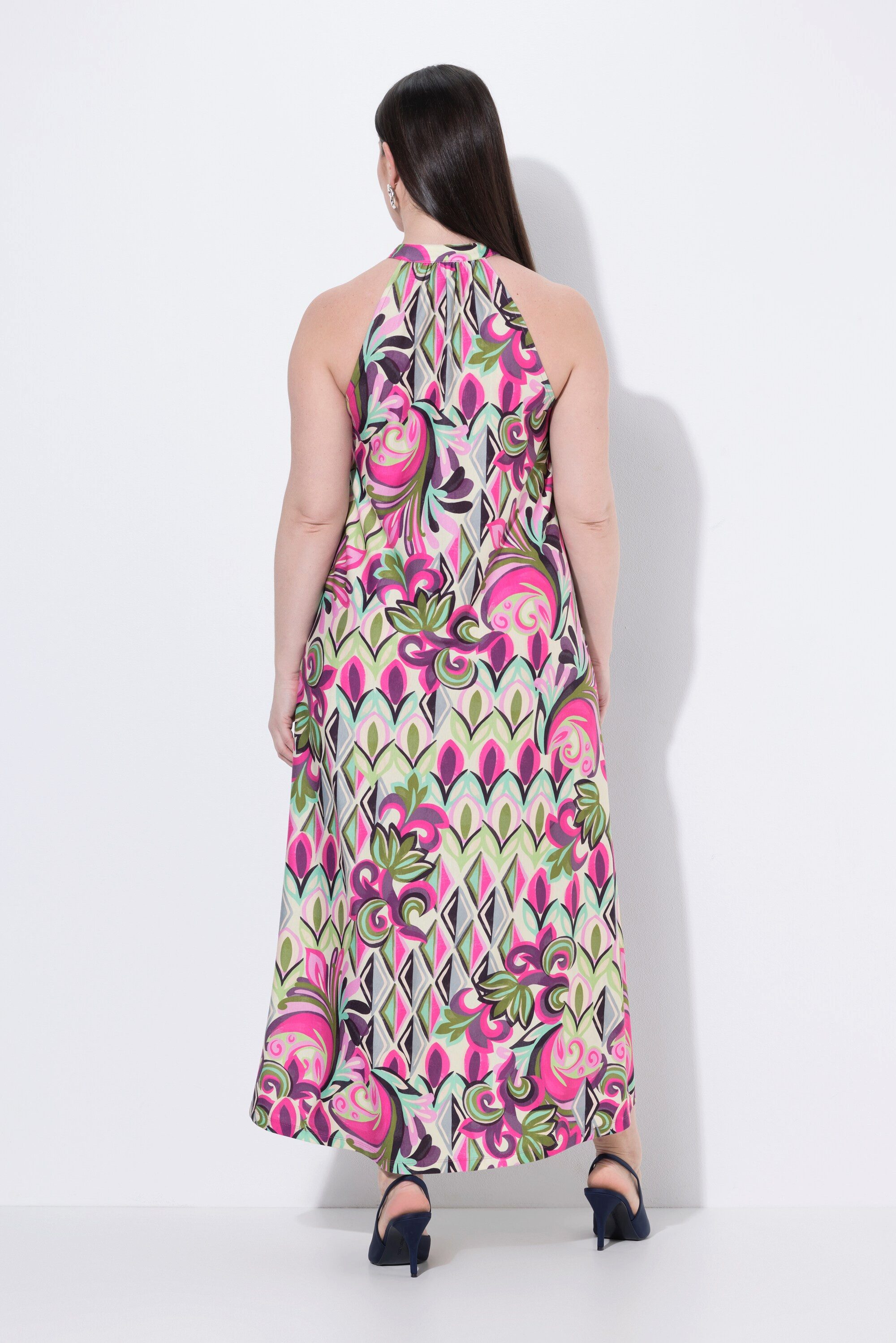 Ulla Popken Jerseykleid Maxikleid Cotton Touch A-Linie Rundhals ärmellos