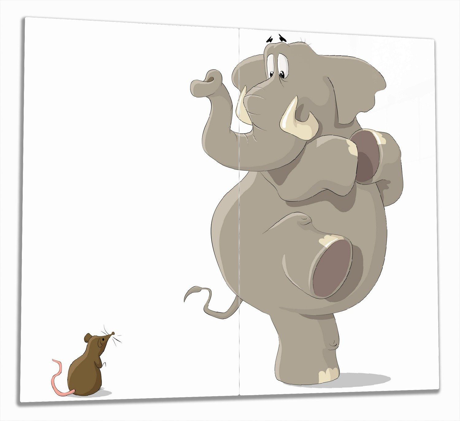 Wallario Herd-Abdeckplatte Elefant erschrickt vor Maus, ESG-Sicherheitsglas, (Glasplatte, 2 tlg., inkl. 5mm Noppen), verschiedene Größen