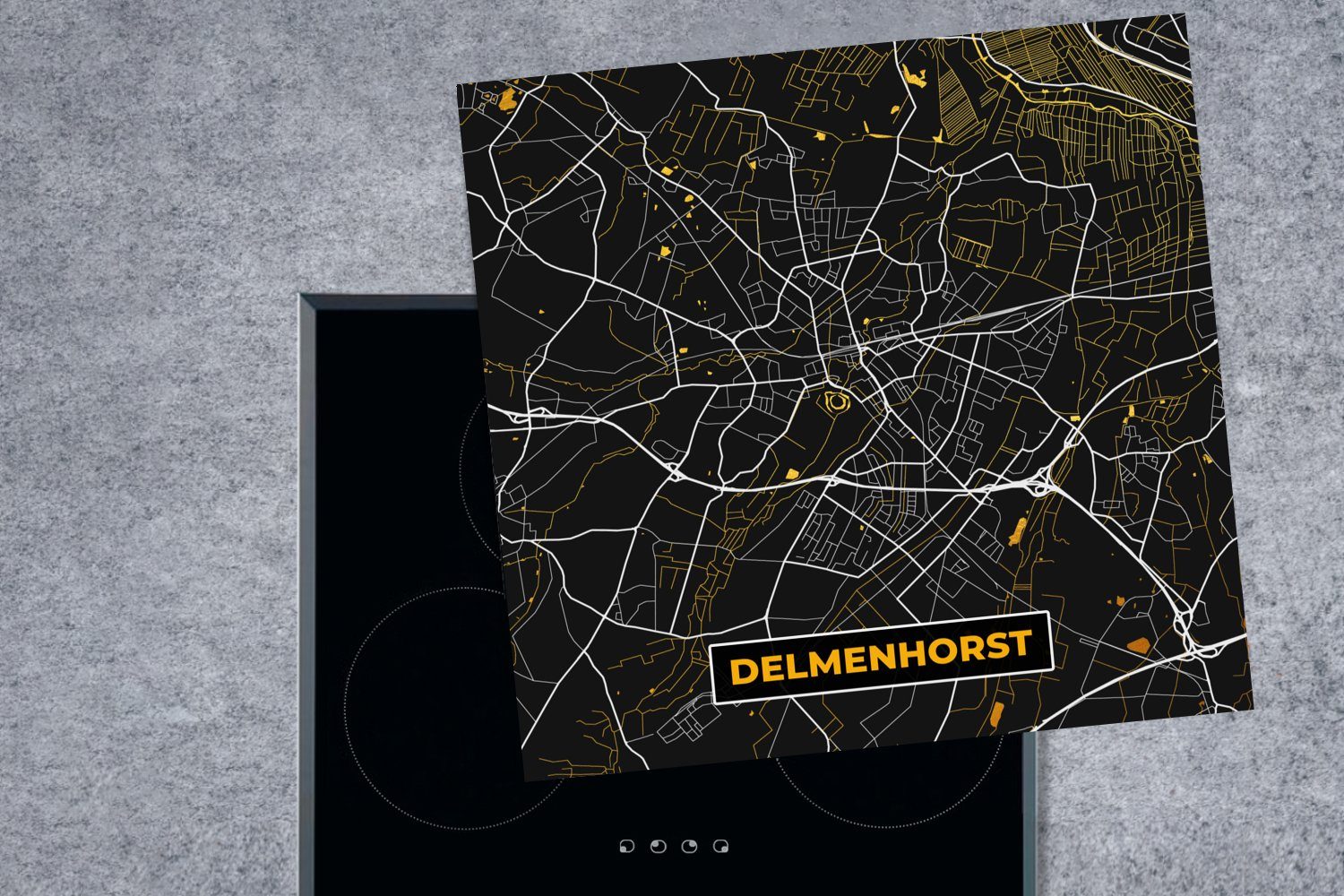 Gold tlg), cm, - Vinyl, Herdblende-/Abdeckplatte Deutschland - für Arbeitsplatte küche Delmenhorst, MuchoWow - (1 Ceranfeldabdeckung, Stadtplan Karte 78x78 -