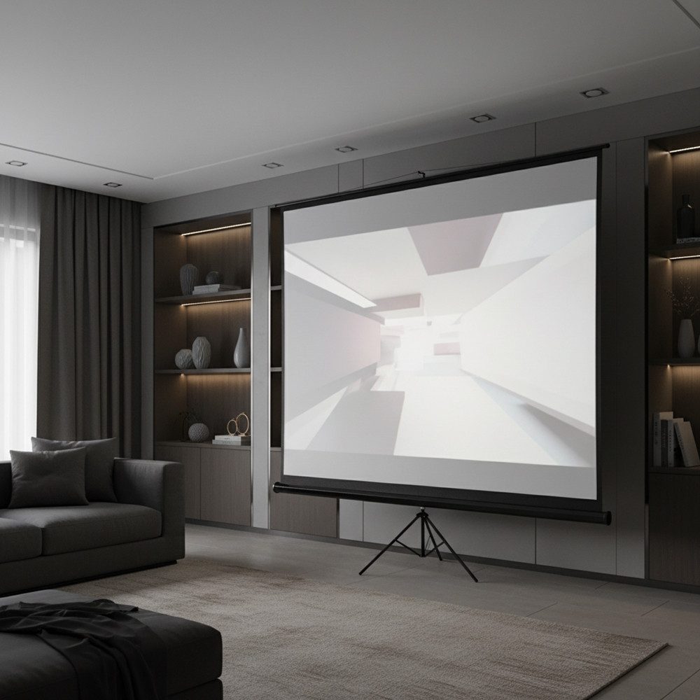 Feel2Home Beamerleinwand 178x178cm HDTV 16:9 4:3 1:1 Heimkino Projektion Stativ Stativleinwand (lichtundurchlässig)