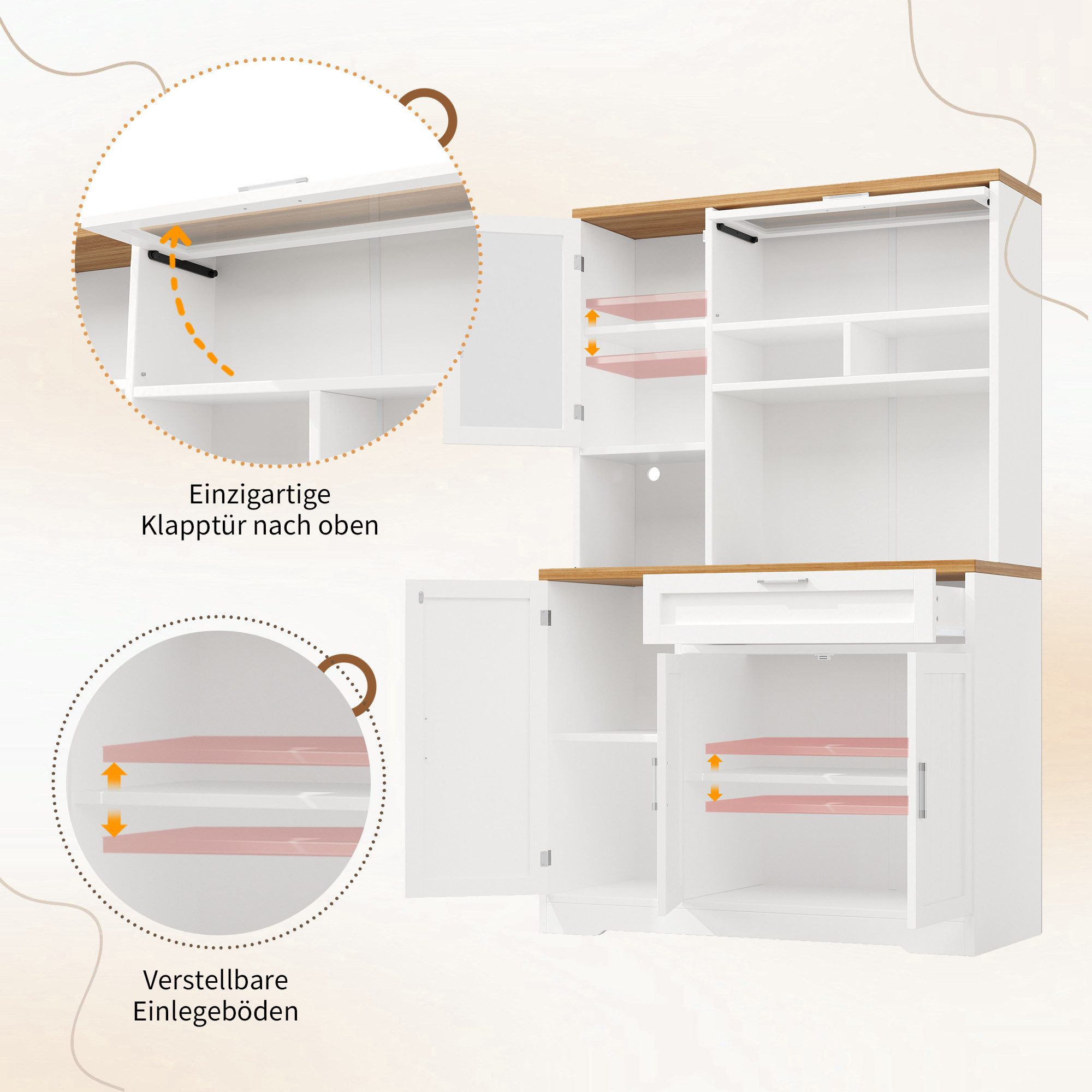 i@home Hochschrank Küchenschrank, 104x40x180cm Vitrine mit LED-Beleuchtung, weiß/schwarz, für Küche & Wohnzimmer – Bild 5 von 5