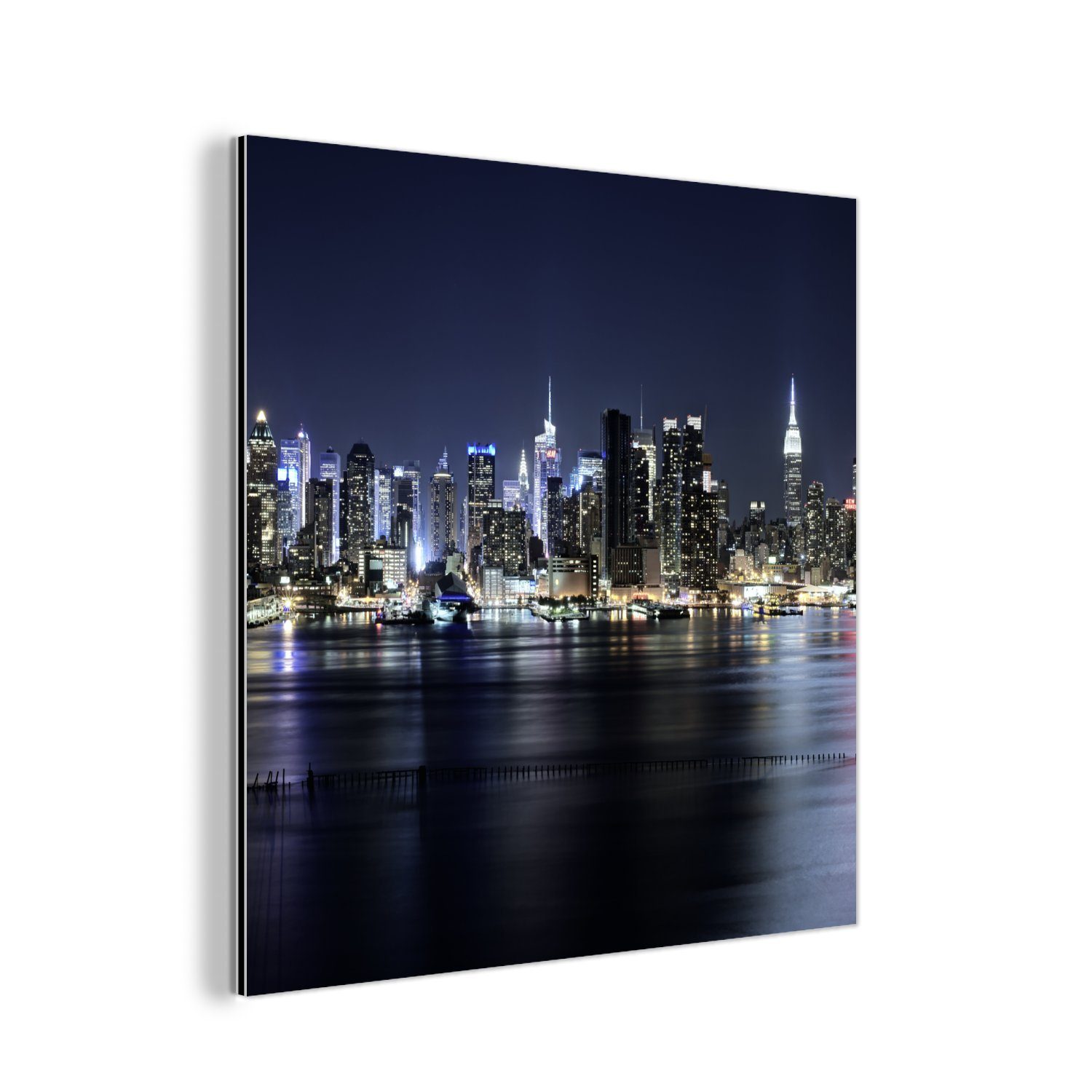 MuchoWow Metallbild New York - Licht - Skyline, (1 St), Alu-Dibond-Druck, Gemälde aus Metall, Aluminium deko